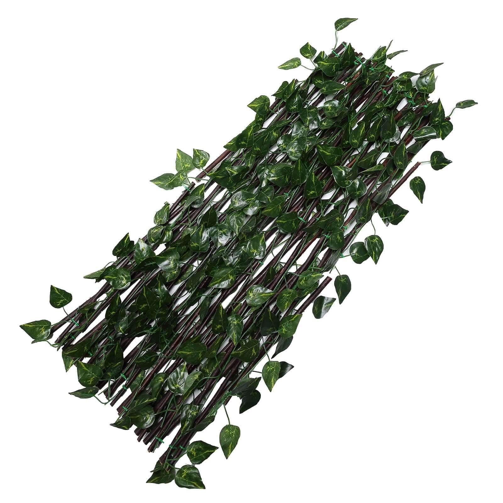 17"x95" Expandable Wooden Lattice Fence With Artificial Ivy Leaf Trellis Vines, Accordion Backdrop Fencing