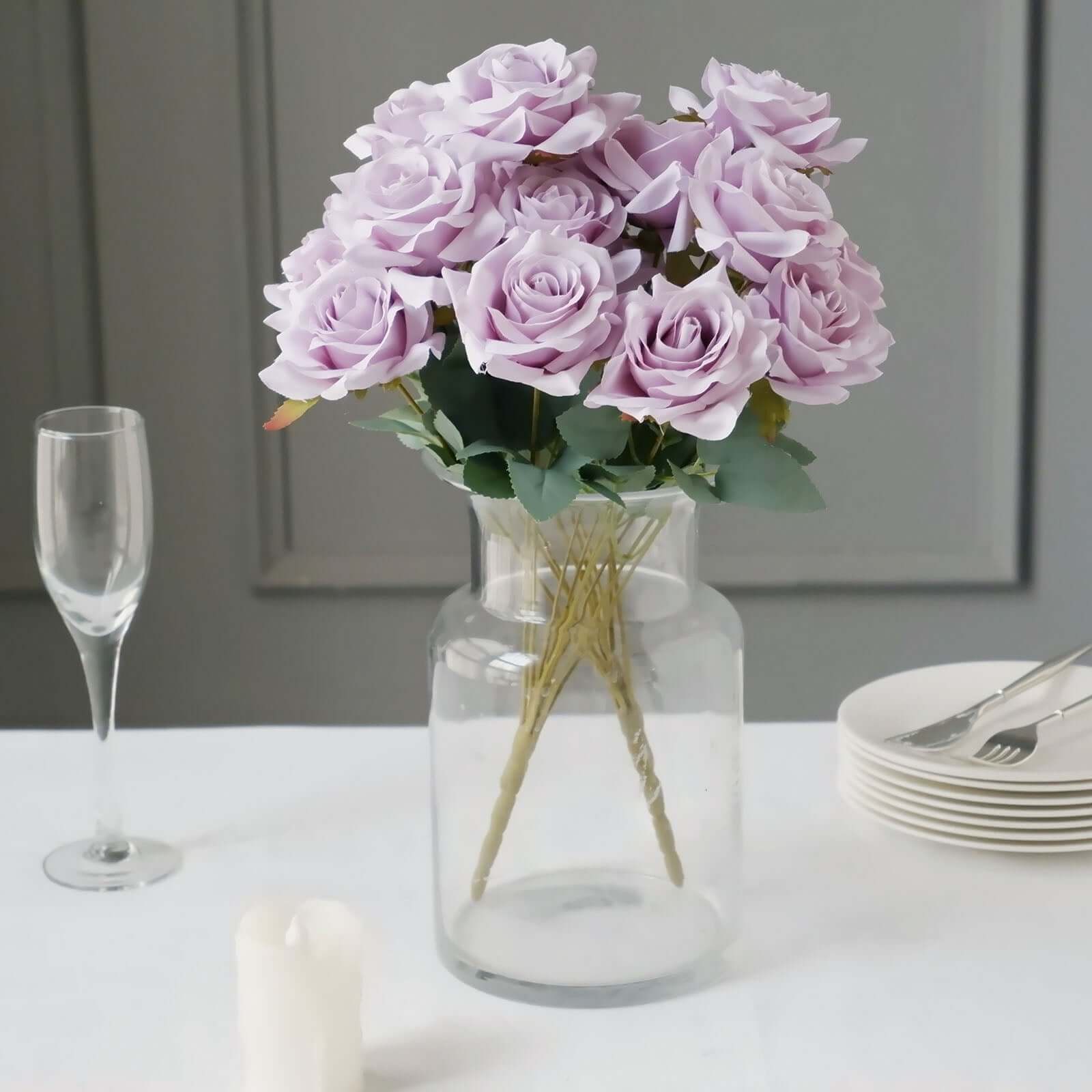 2 Bouquets 17" Lavender Lilac Real Touch Artificial Silk Rose Flower Bushes