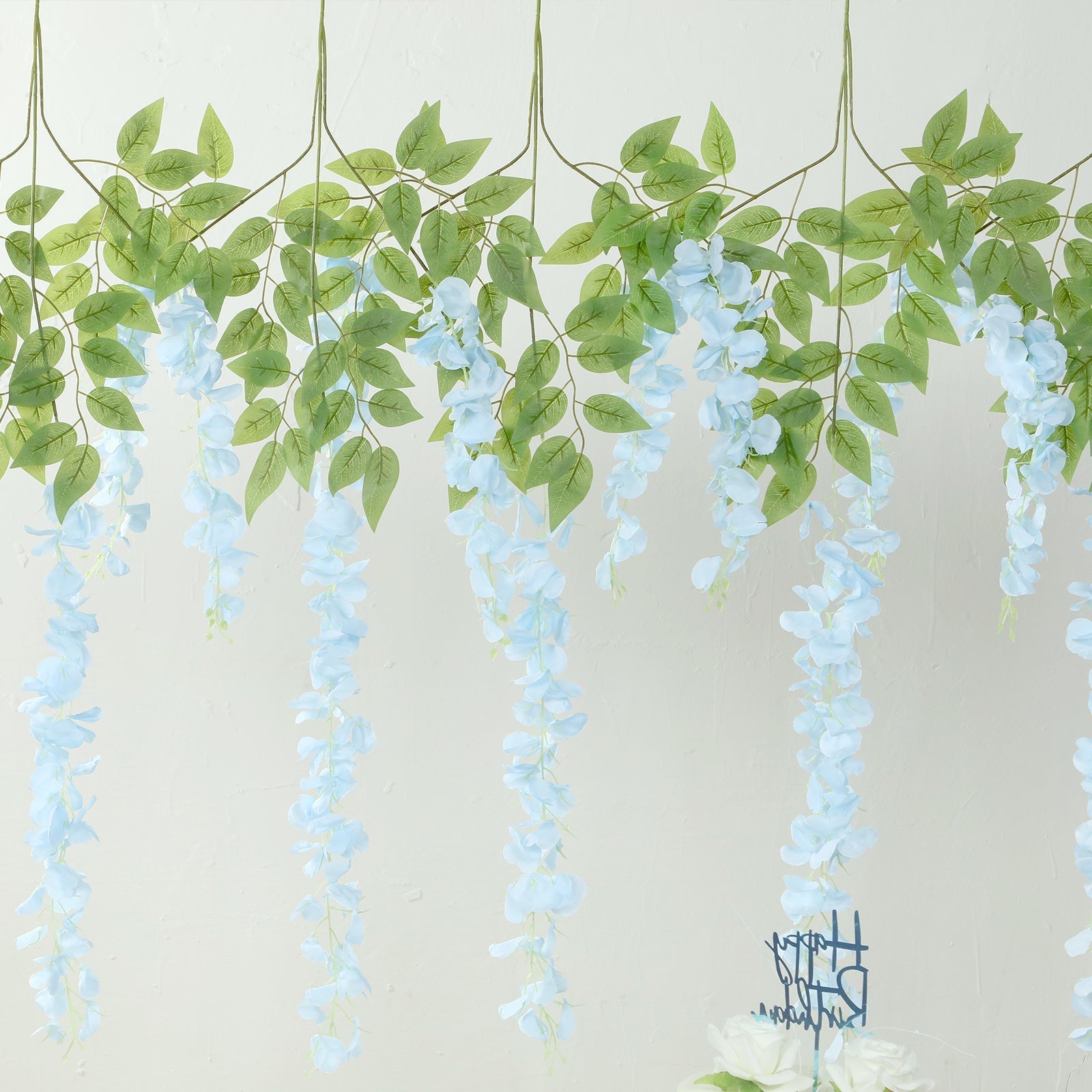 5 Pack 44" Silk Hanging Wisteria Flower Garland Vines in Light Blue, 3 Strands in 1 Bush