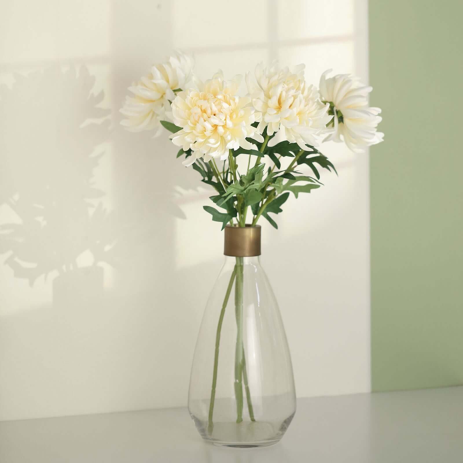 3 Stems Ivory 27" Artificial Silk Chrysanthemum Bouquet Flowers, Large Faux Mum Branches