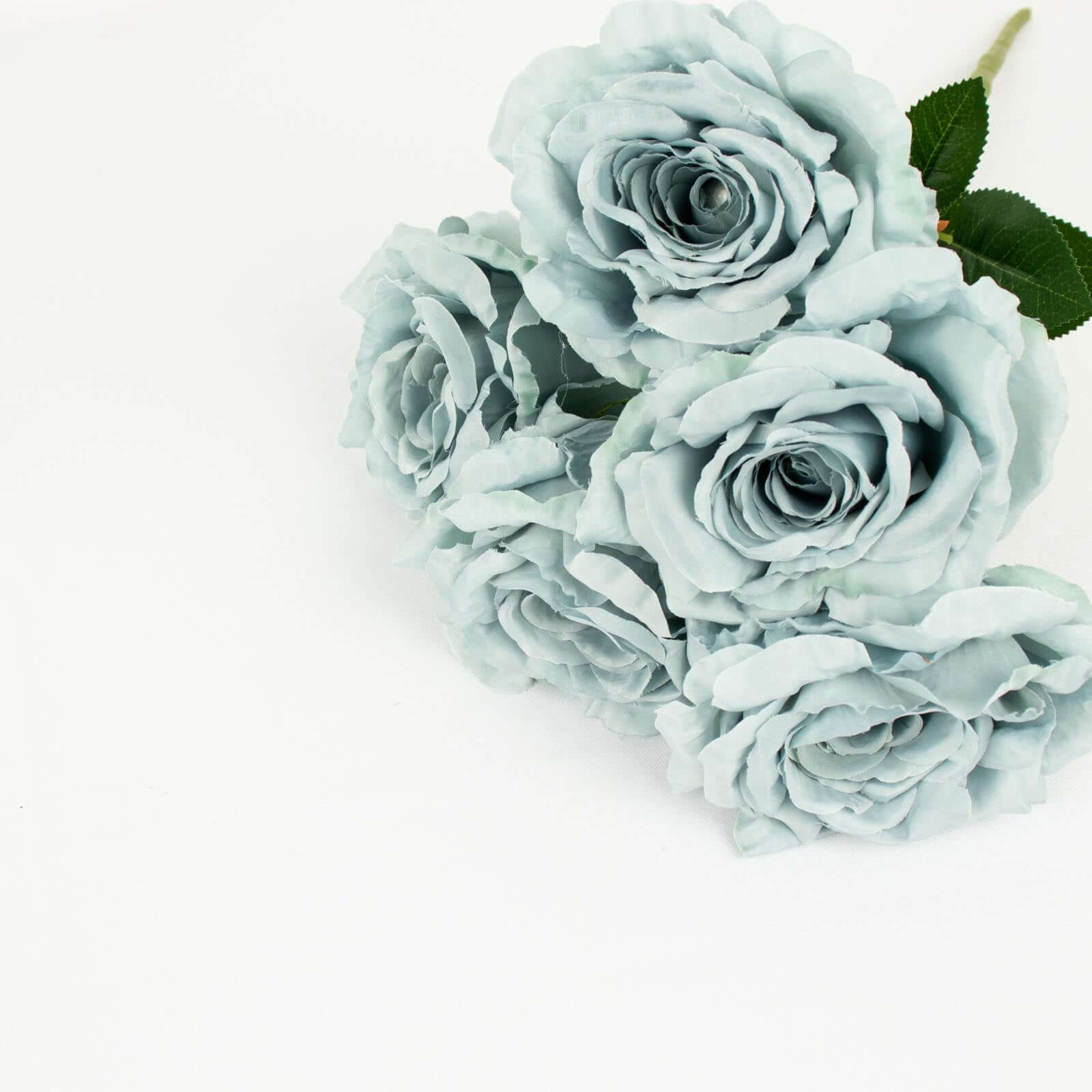 2 Bushes 17" Dusty Blue Premium Silk Jumbo Rose Flower Bouquet, High Quality Artificial Wedding Floral Arrangements