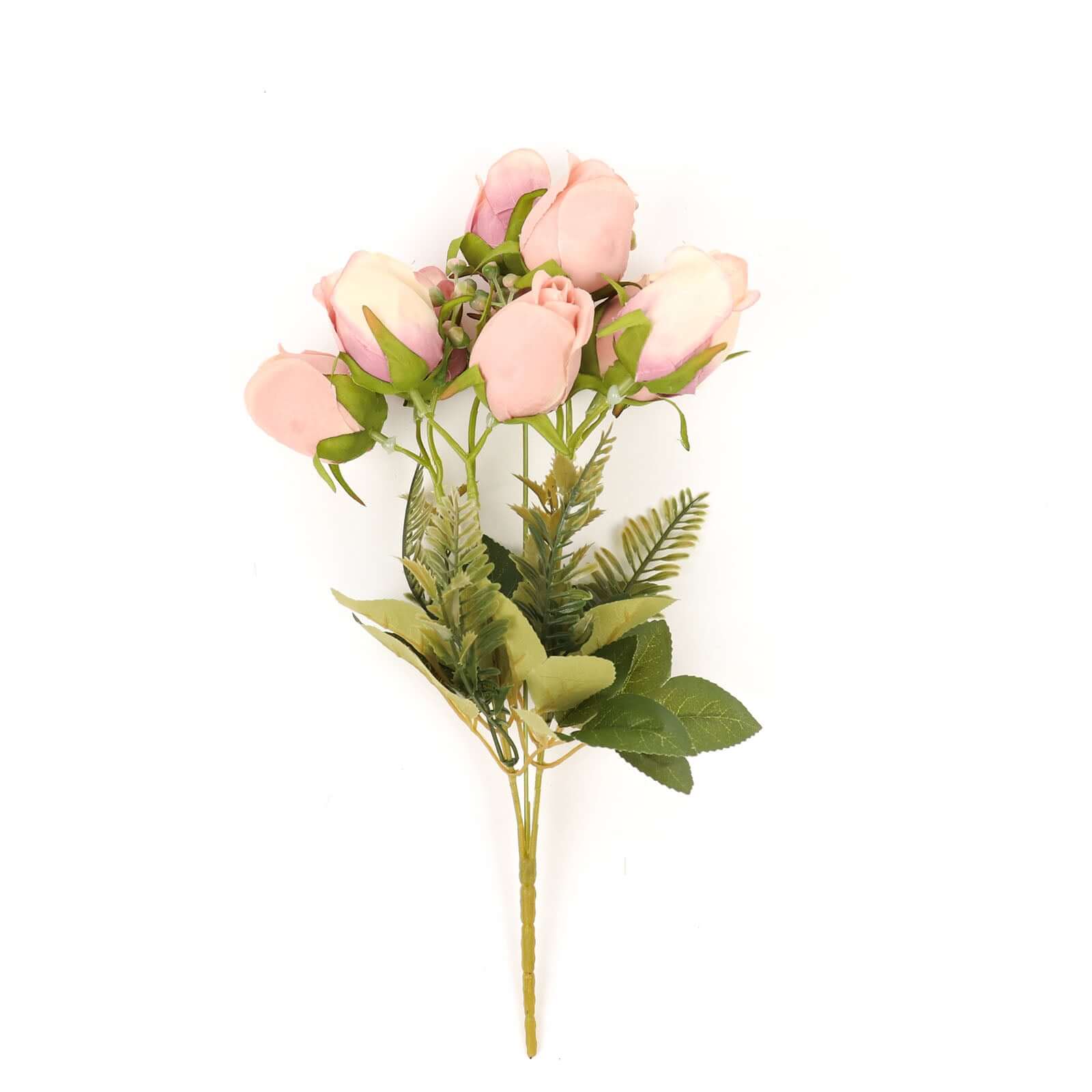 3 Pack 13" Dusty Rose Real Touch Silk Rose Bud Flower Bridal Bouquets, Artificial Floral Bush Arrangements
