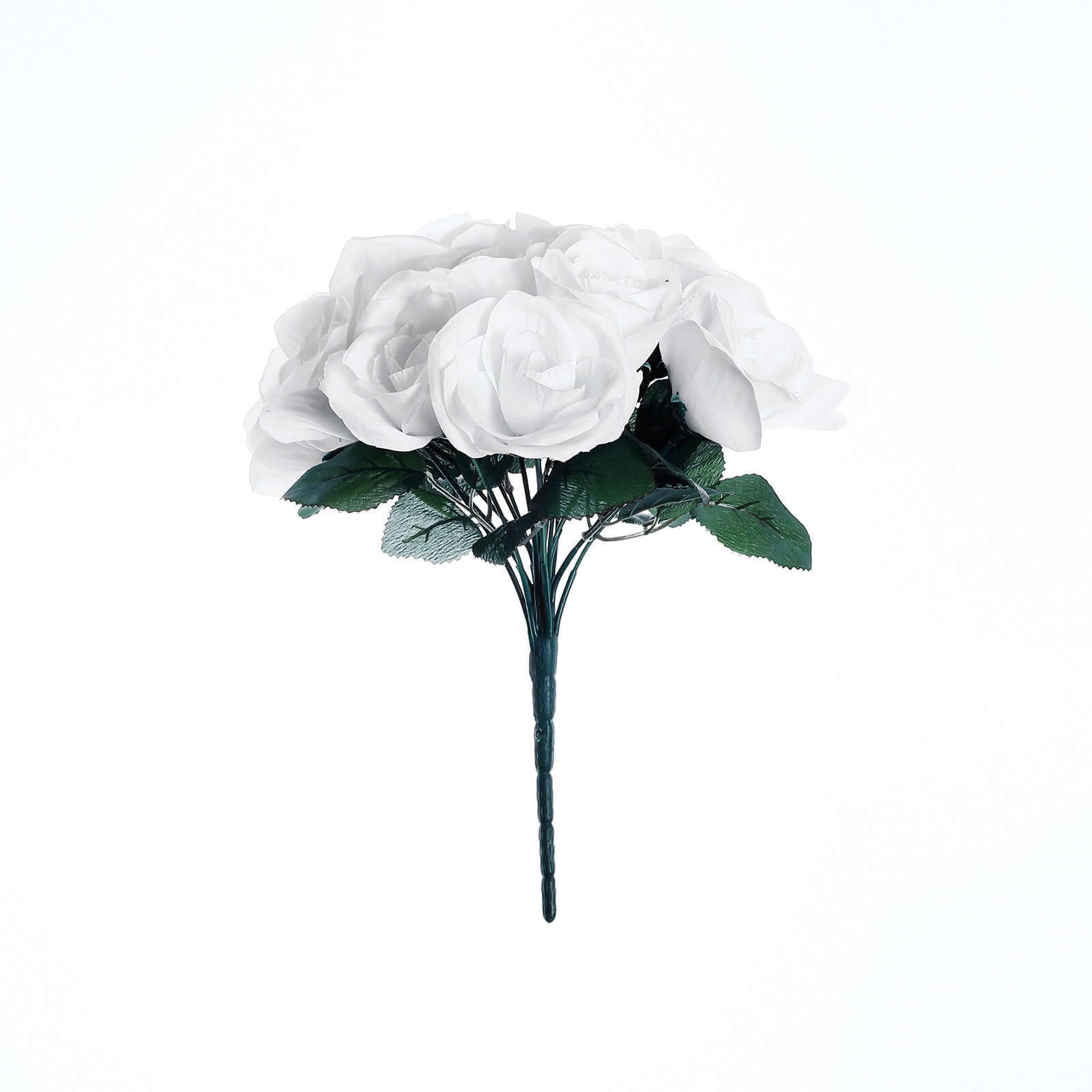 12" White Artificial Velvet-Like Fabric Rose Flower Bouquet Bush