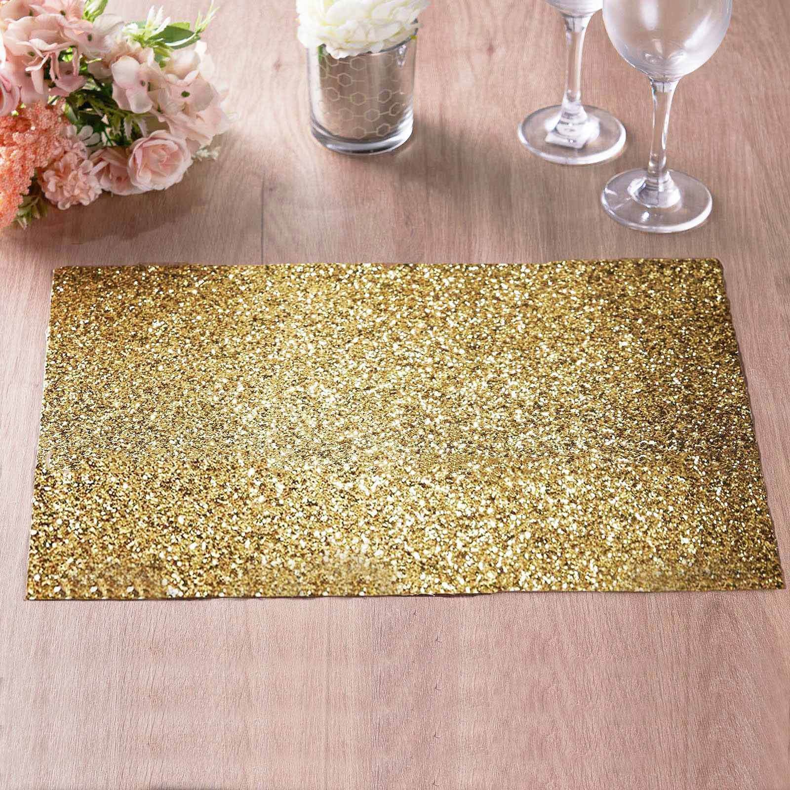 6-Pack Placemats Glitter Design Champagne Sparkle Rectangle - Non-Slip Decorative Dining Table Mats 12"x18"