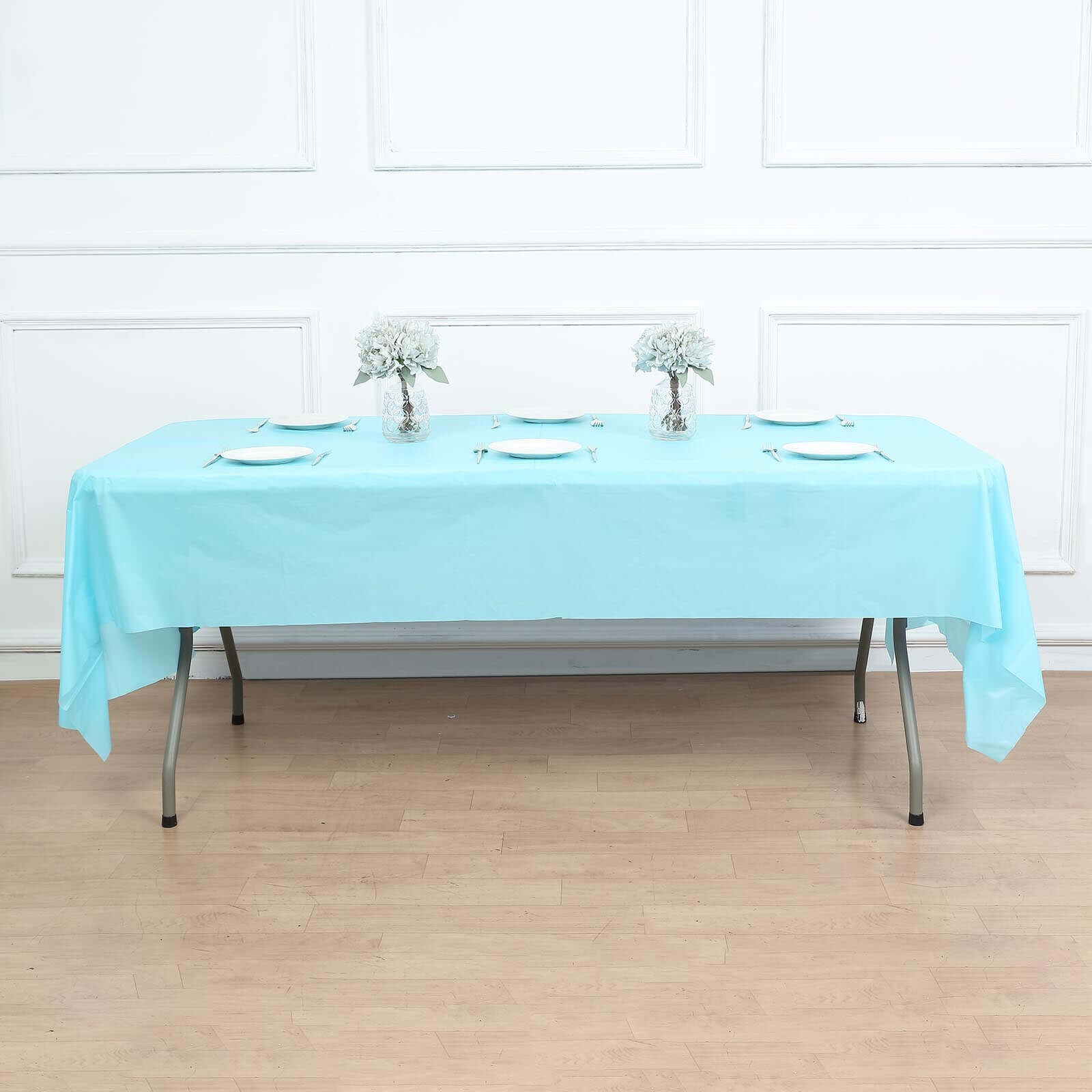 Plastic Table Cover Serenity Blue Rectangle - Lightweight PVC Disposable Tablecloth 54"x108"