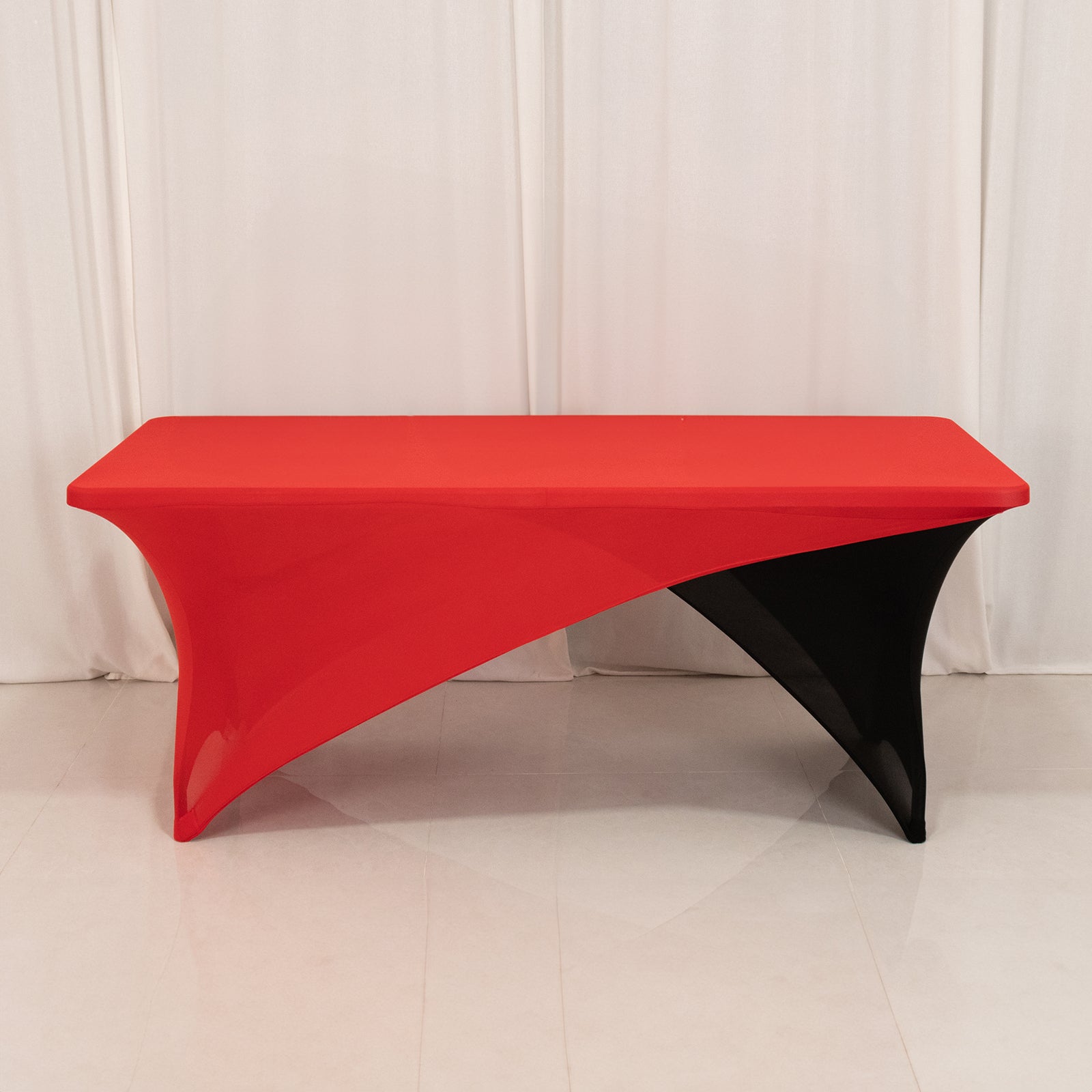 Stretch Spandex 72"x30" Rectangle Table Cover Red/Black Cross Over Design - Two-Piece Fitted Tablecloth with Elastic Foot Pockets