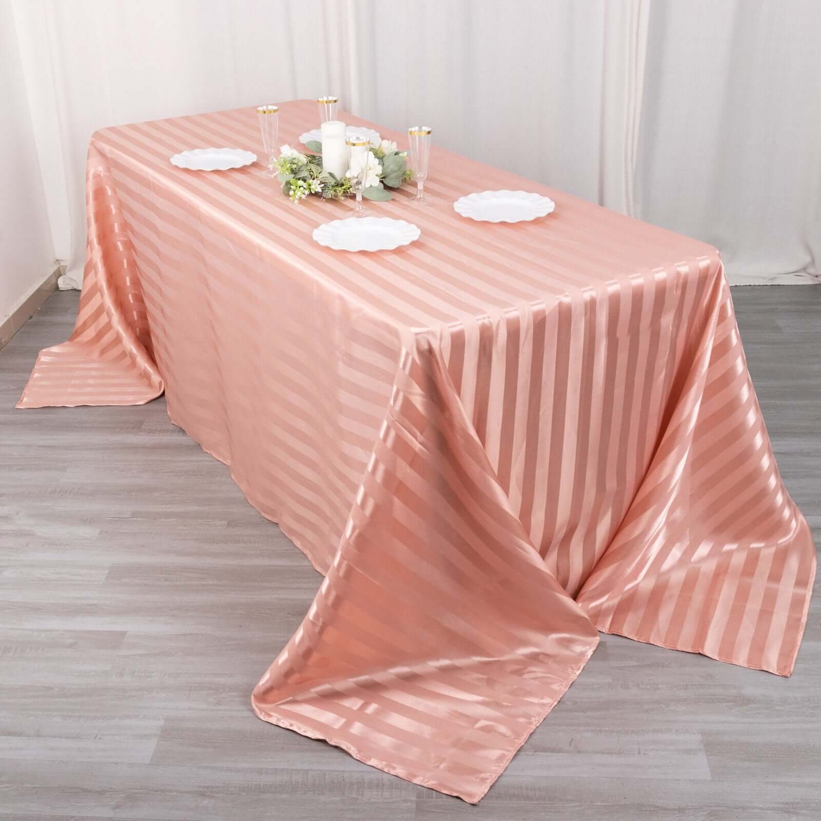 Satin Striped 90"x132" Rectangular Tablecloth Dusty Rose Satin Stripe - Seamless Silky Smooth Table Cover