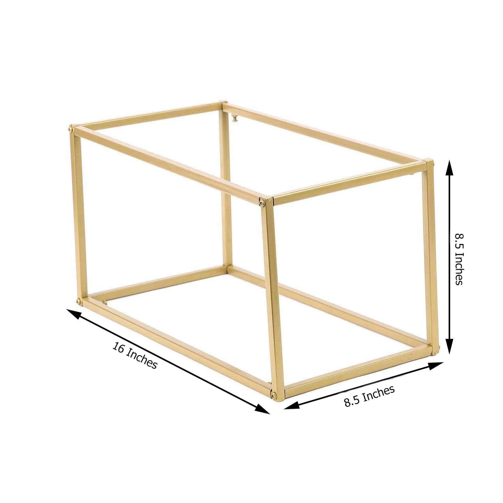 2-Pack Wedding Flower Stand Gold Metal Geometric Column Frame Rectangular - Versatile Floral Pedestal for Sophisticated Arrangements 16"