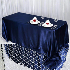 Satin Rectangular 90"x132" Tablecloth Navy Blue Satin - Seamless Table Cover