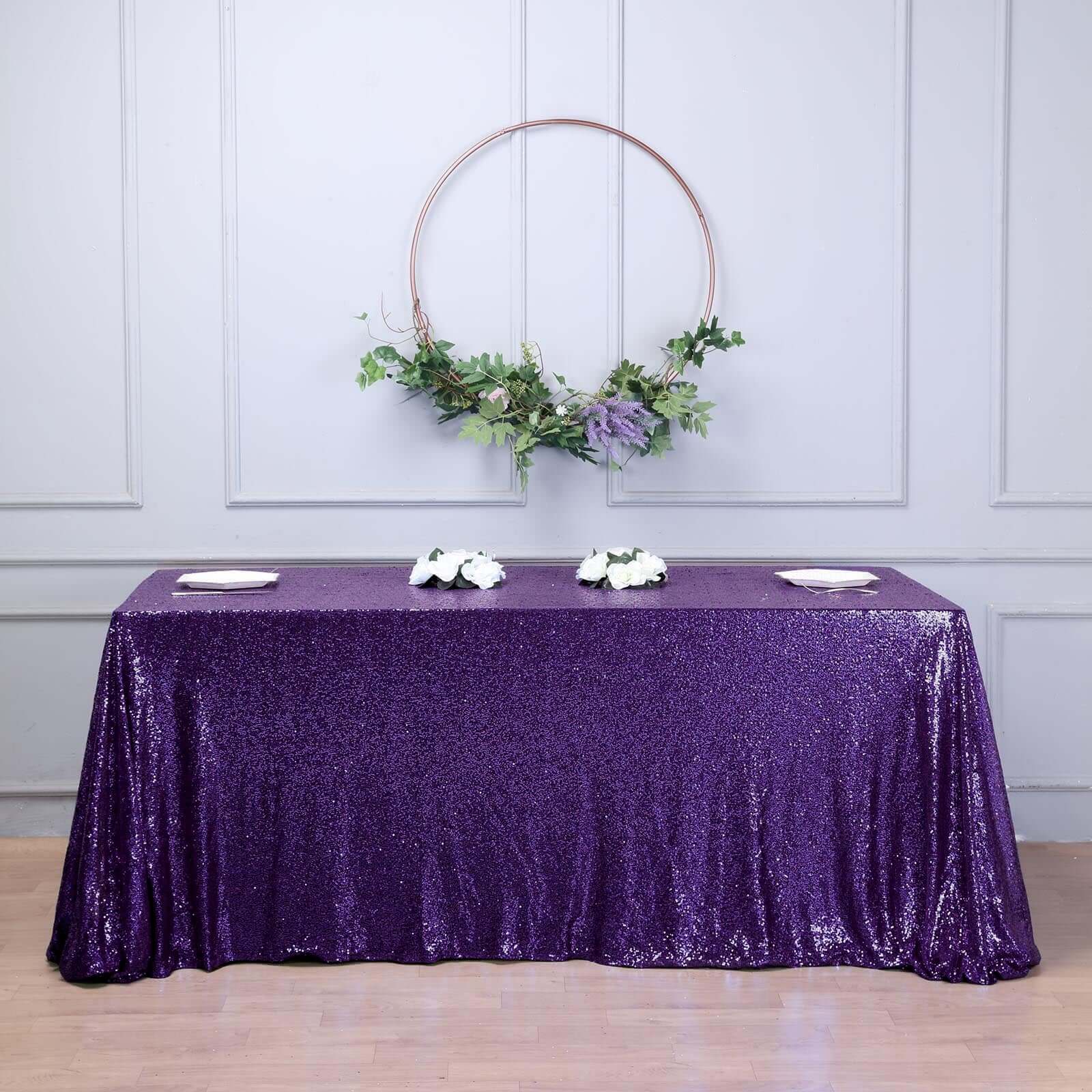 Sequin 90"x156" Rectangle Tablecloth Purple - Seamless Twinkling Table Cover