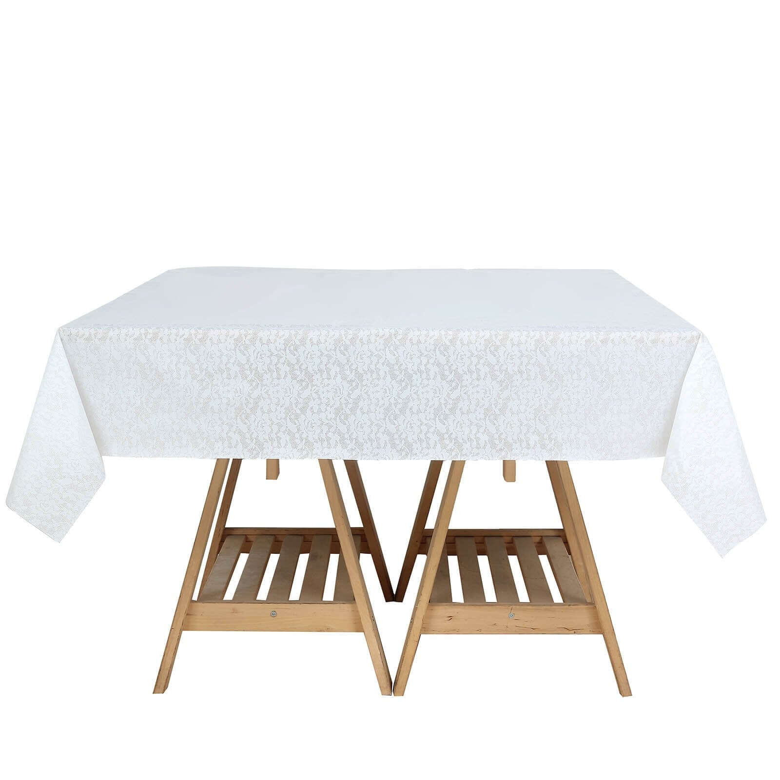 White Square Plastic Table Covers in Lace Design, 65"x65" PVC Waterproof Disposable Tablecloths