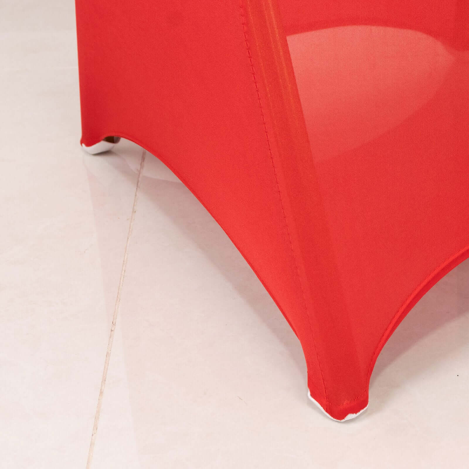 Spandex Chair Cover with Red Rhinestone Buckled Sash Band Blush - Stretch Fitted Slipcover