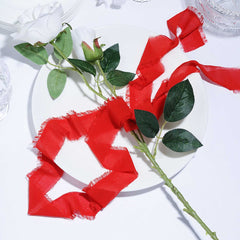 2 Pack 6yd Red Silk-Like Chiffon Linen Ribbon Roll For Bouquets, Wedding Invitations Gift Wrapping