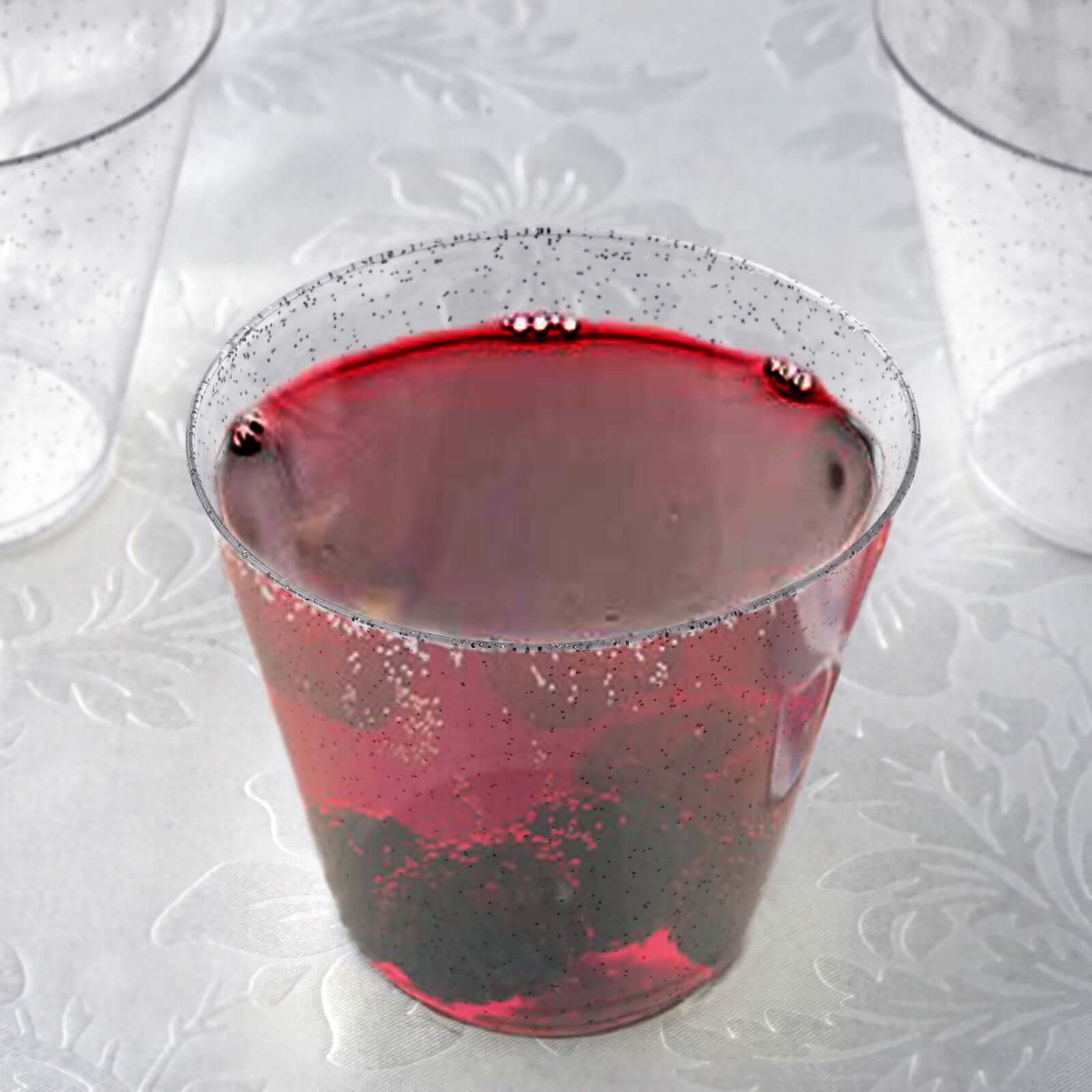 12-Pack Plastic Party Glasses Silver Glittered - Sparkly Disposable Cups for Events 9oz