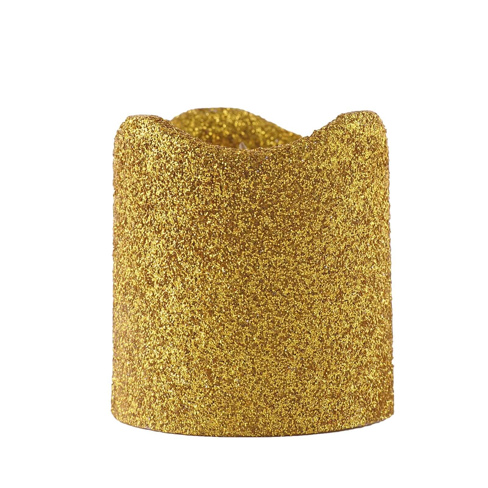 12-Pack LED Votive Candles Glittered Gold Design - Reusable Flameless Battery Operated Lights