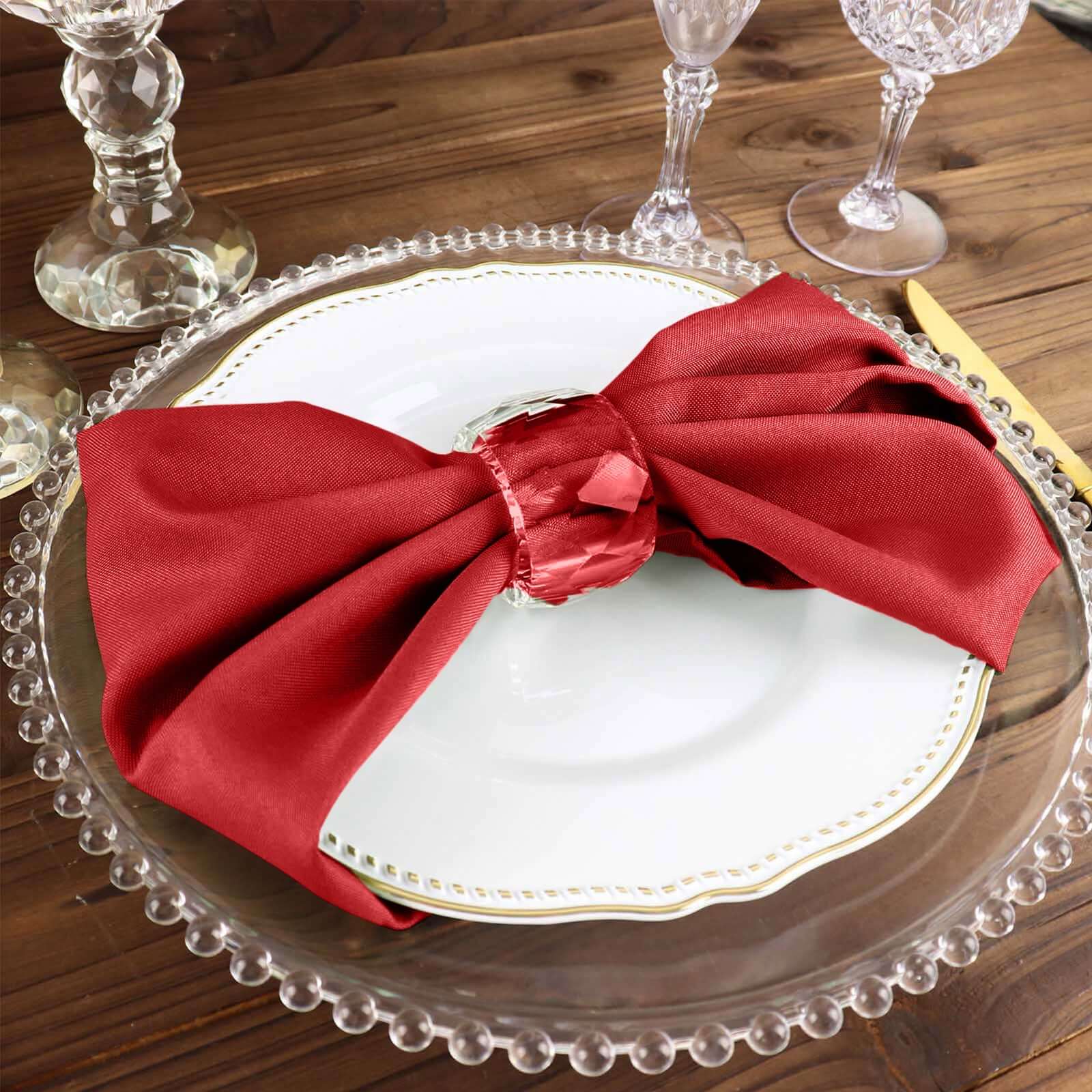 5 Pack Polyester 17"x17" Napkins Red - Durable & Wrinkle Resistant Dinner Napkins