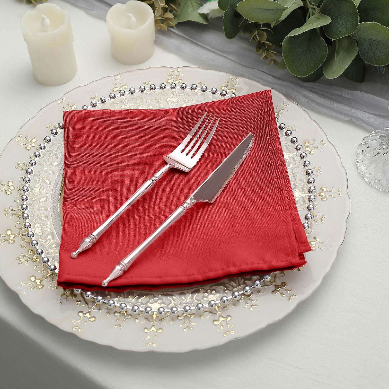5 Pack Polyester 17"x17" Napkins Red - Durable & Wrinkle Resistant Dinner Napkins
