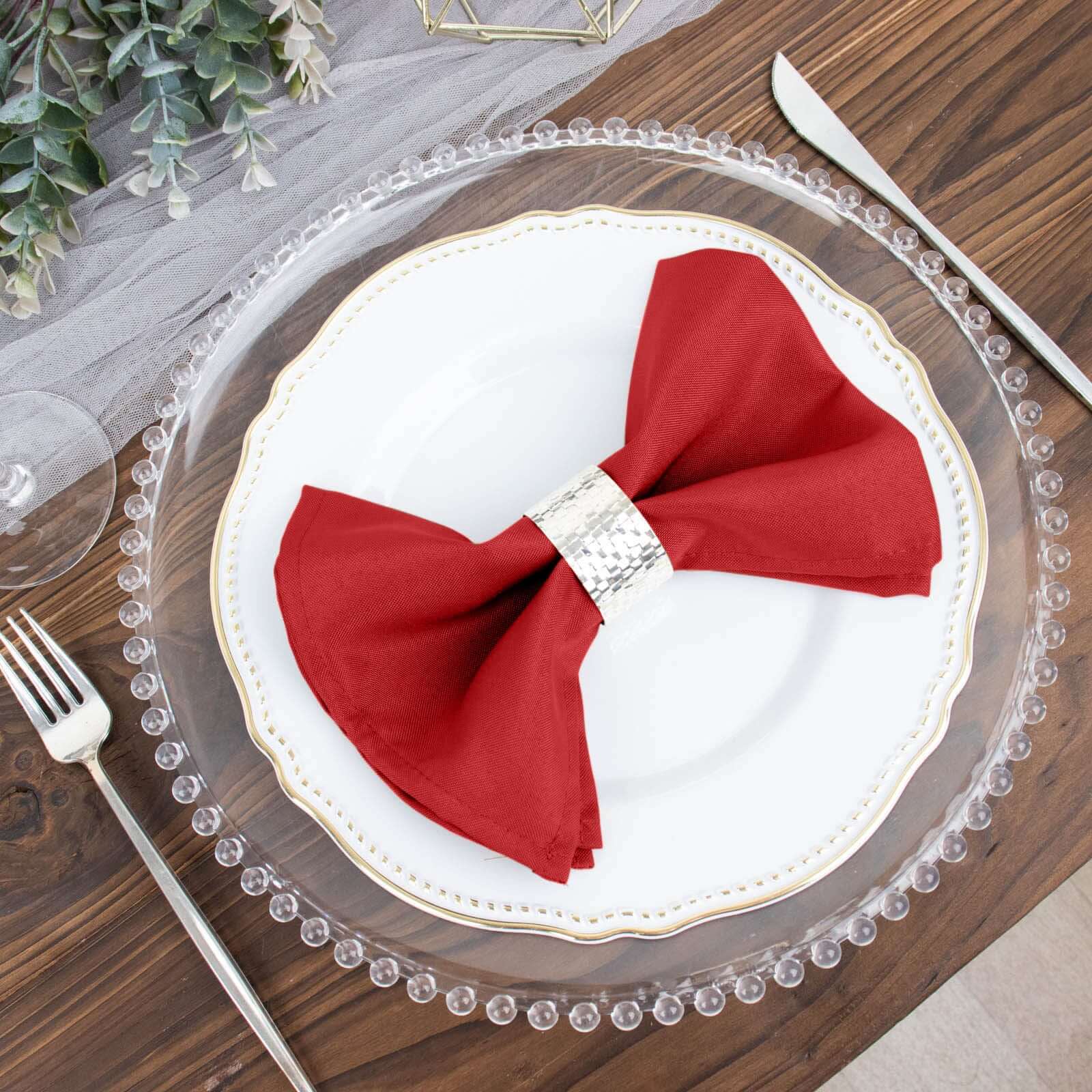 5 Pack Polyester 17"x17" Napkins Red - Durable & Wrinkle Resistant Dinner Napkins