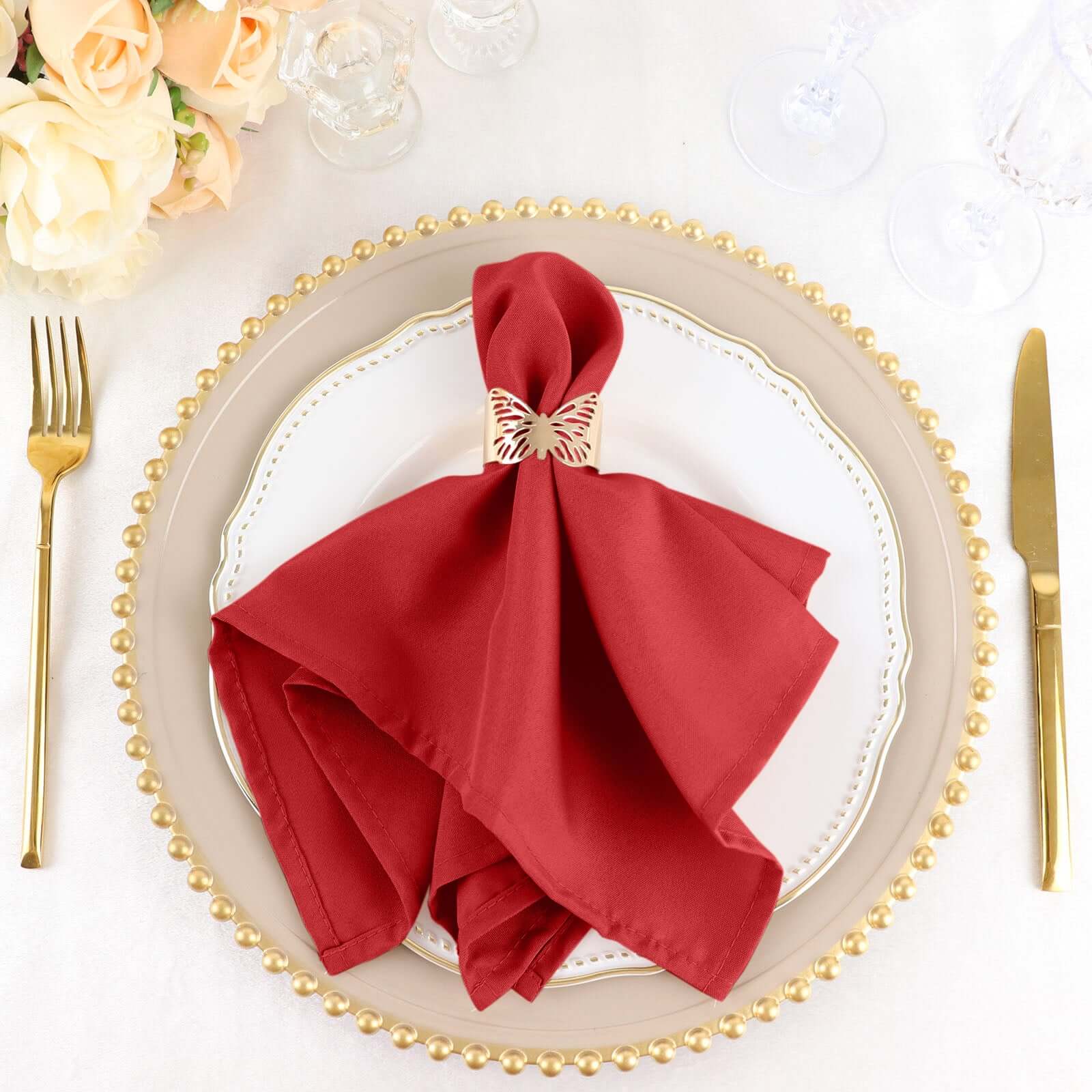 5 Pack Polyester 17"x17" Napkins Red - Durable & Wrinkle Resistant Dinner Napkins