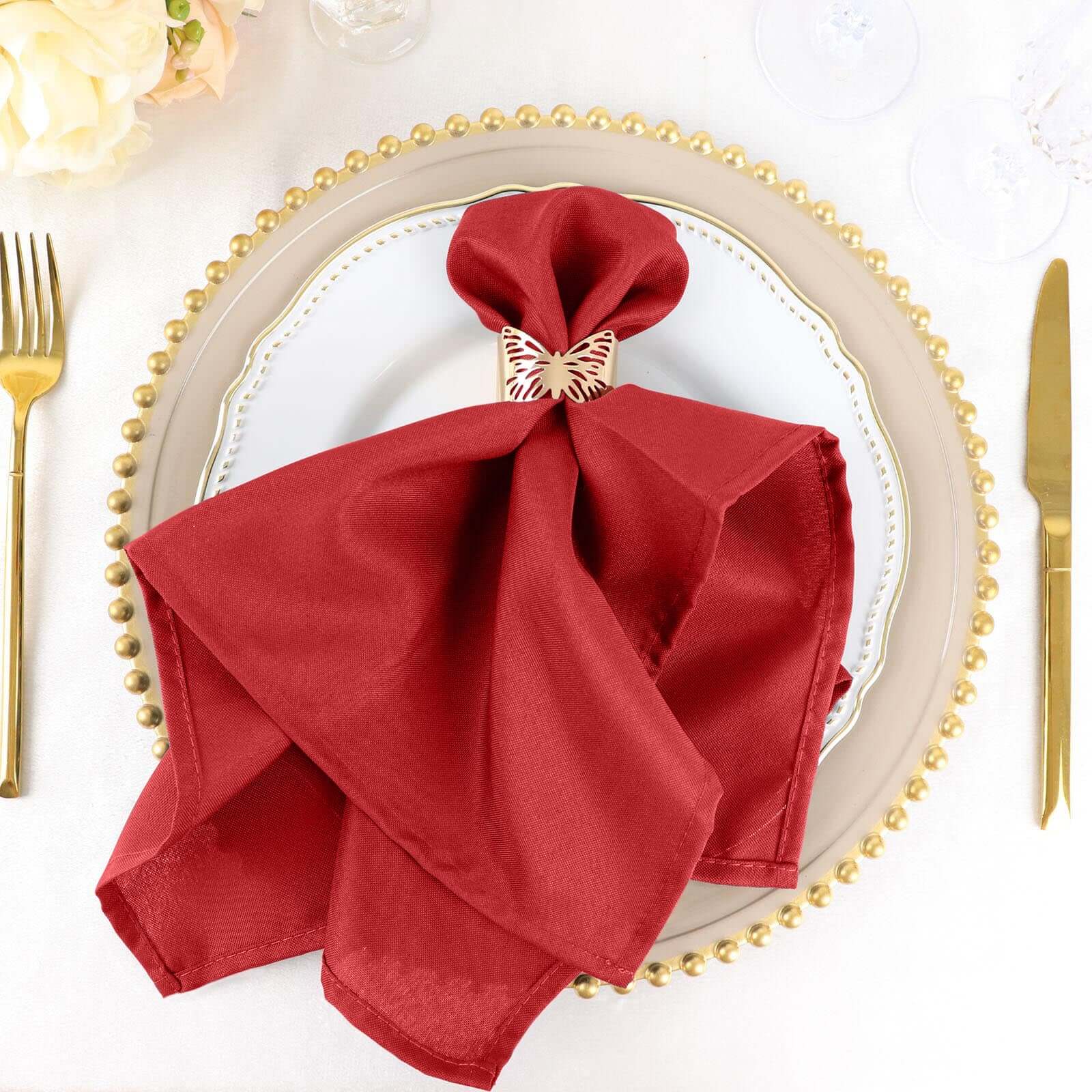 5 Pack Polyester 20"x20" Napkins Red - Wrinkle Resistant & Easy Care Cloth Napkins