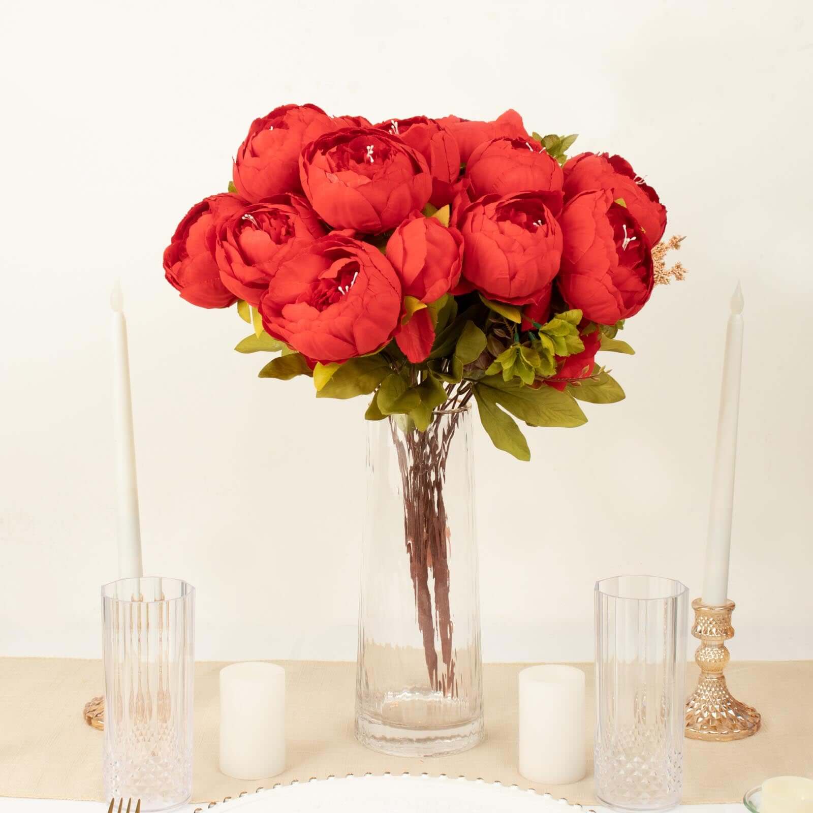 2 Pack 19" Red Artificial Peony Flower Wedding Bouquets, Faux Silk Flower Arrangements