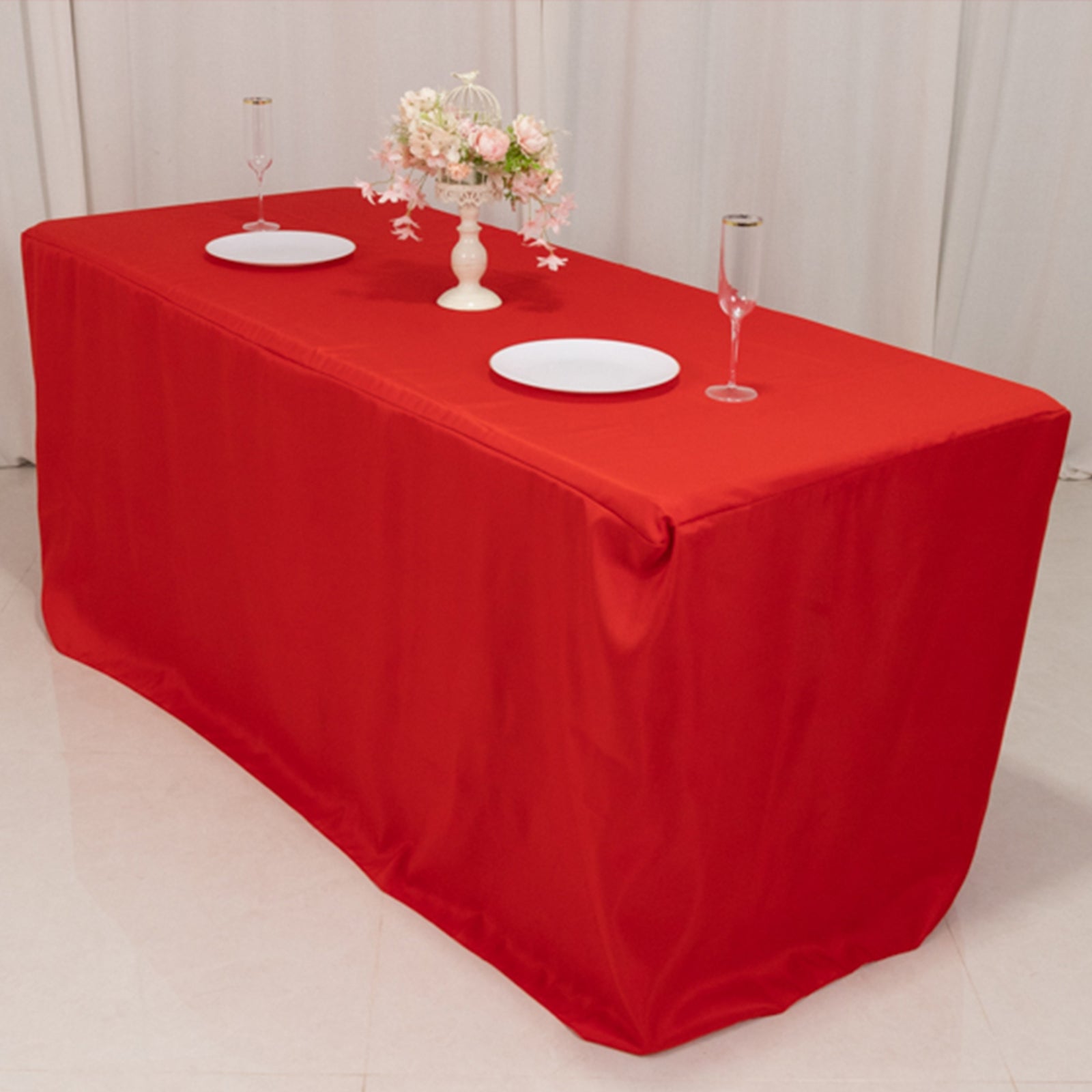 Fitted Polyester 72"x30" Rectangle Tablecloth Red with Open Back Design - Easy to Maintain and Wrinkle-Resistant Table Cover