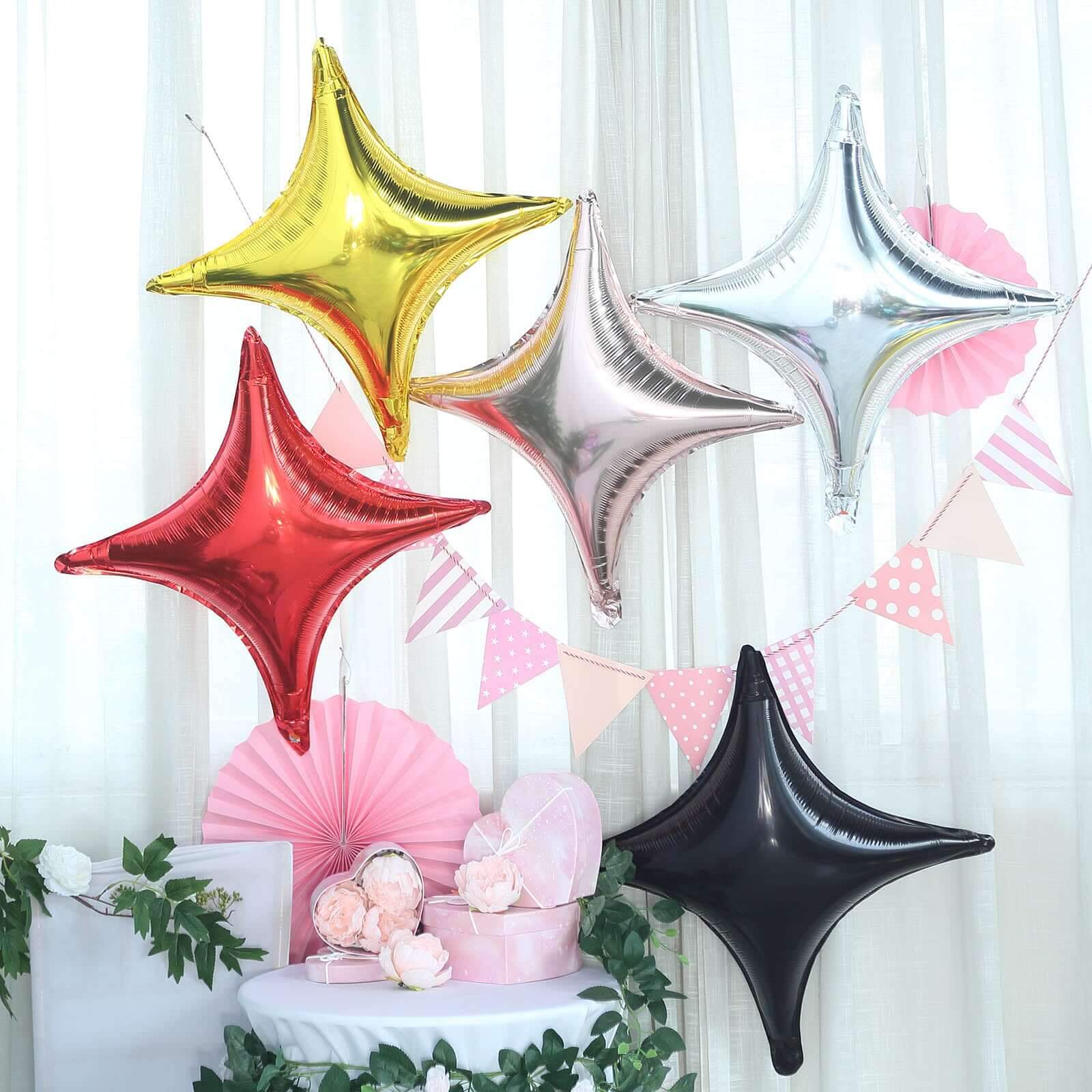 3 Pack 23" Shiny Red Quadrangle Star Mylar Foil Helium Air Balloon