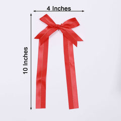 50 Pcs 10" Red Pre Tied Ribbon Bows, Satin Ribbon With Gold Foil Lining For Gift Basket and Party Favors Decor