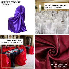 Satin Chair Cover Self-Tie Universal Design Red - Durable Slip-On Cover for Folding, Dining, Banquet & Standard Chairs