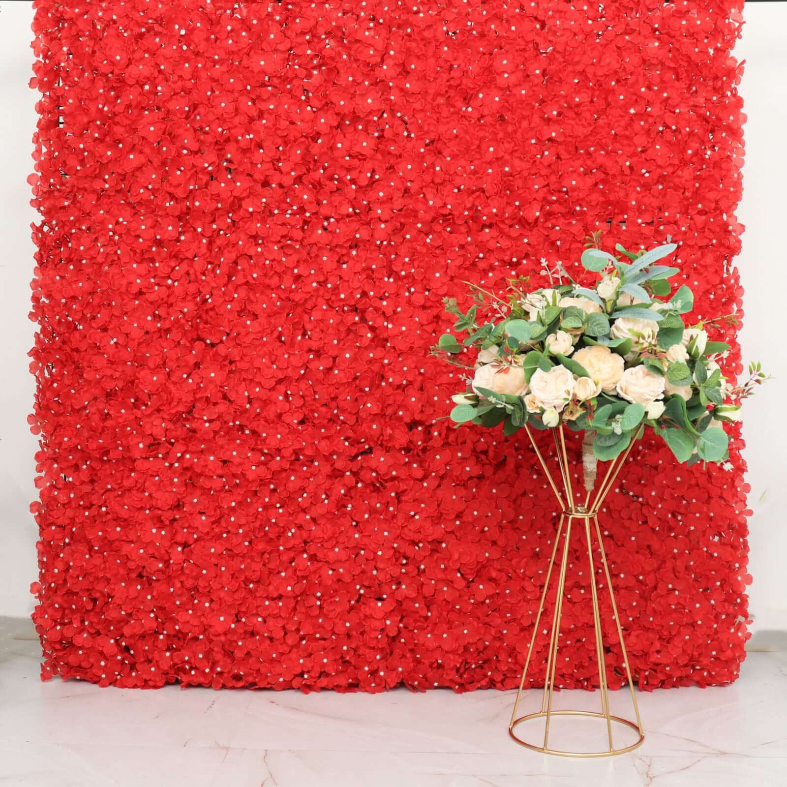 11 Sq ft. Red UV Protected Hydrangea Flower Wall Mat Backdrop - 4 Artificial Panels