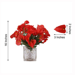 12 Bushes Red Artificial Silk Mini Calla Lily Flowers, Faux Lilies
