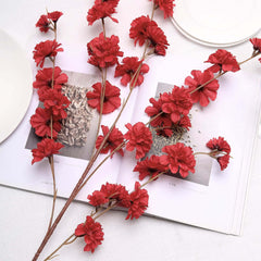 2 Branches 42" Tall Red Artificial Silk Carnation Flower Stems