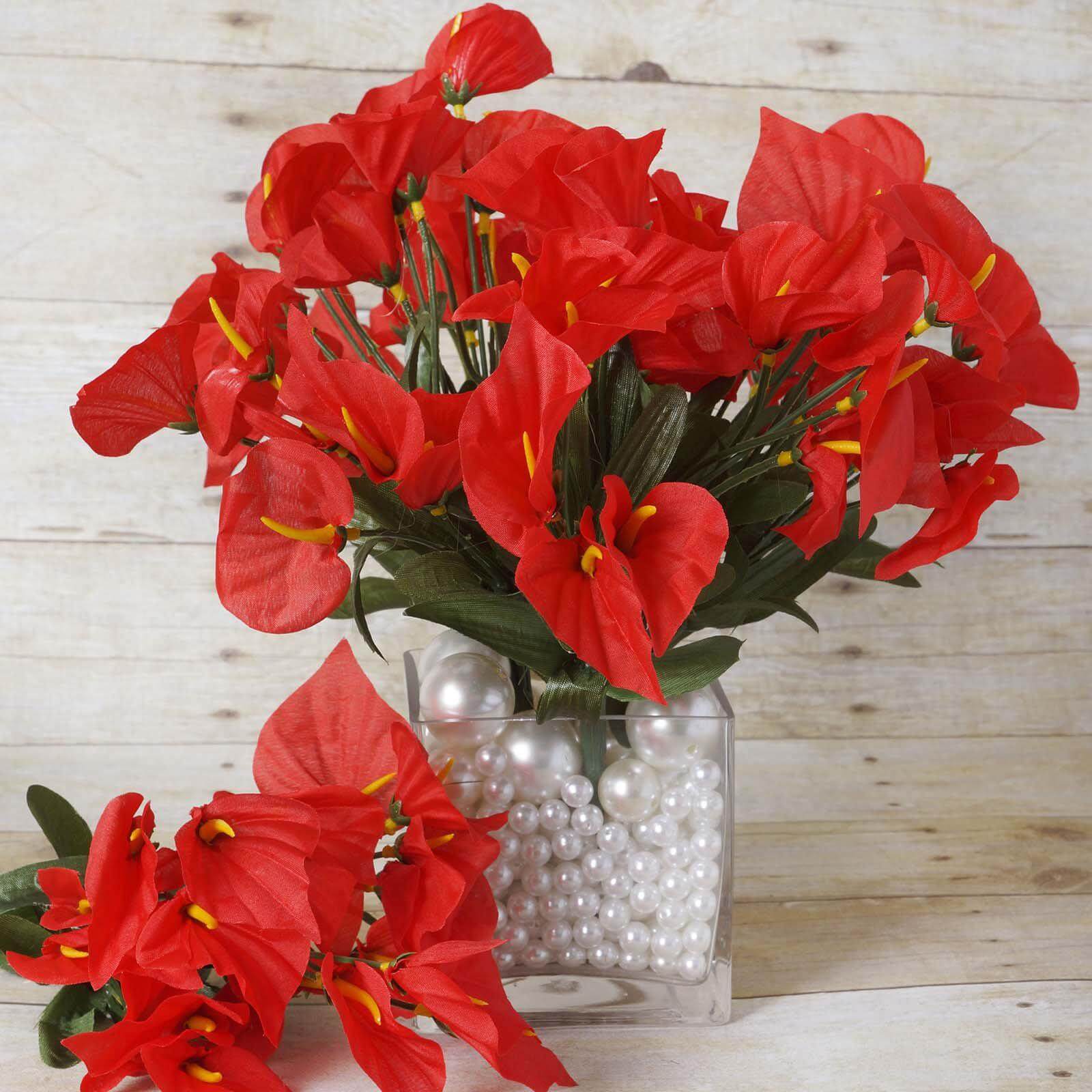 12 Bushes Red Artificial Silk Mini Calla Lily Flowers, Faux Lilies