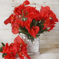12 Bushes Red Artificial Silk Mini Calla Lily Flowers, Faux Lilies