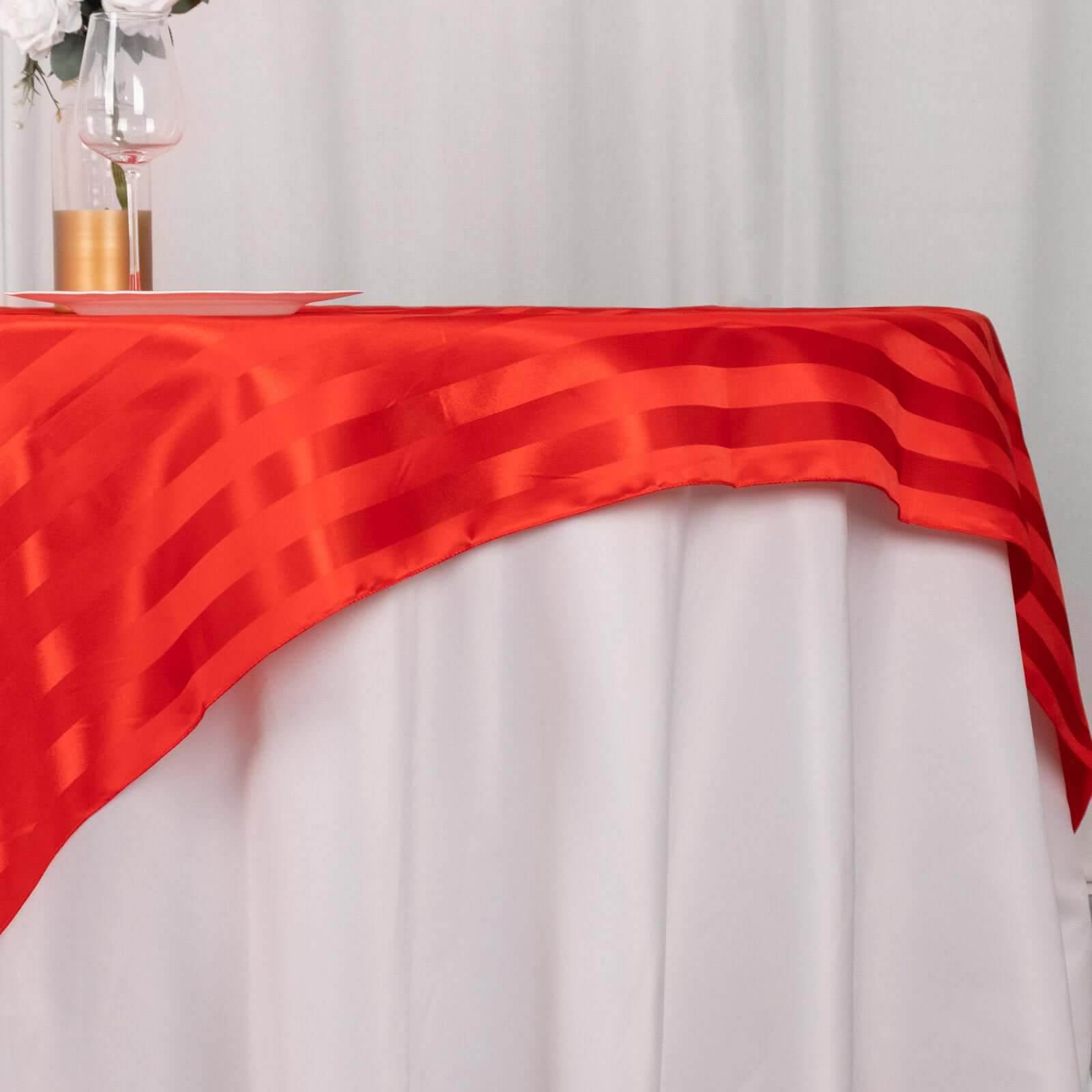 Satin 72"x72" Table Overlay Square Tablecloth Red - Stripe Table Topper