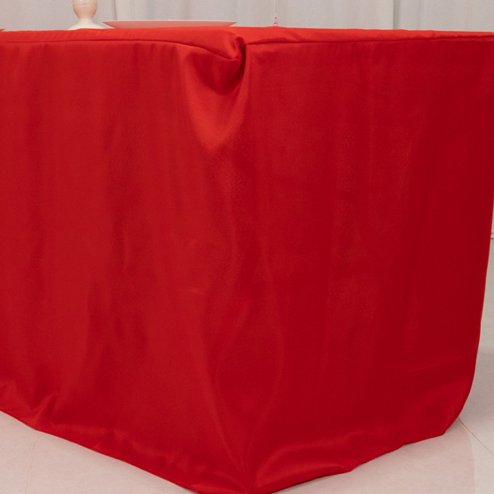 Fitted Polyester 72"x30" Rectangle Tablecloth Red with Open Back Design - Easy to Maintain and Wrinkle-Resistant Table Cover