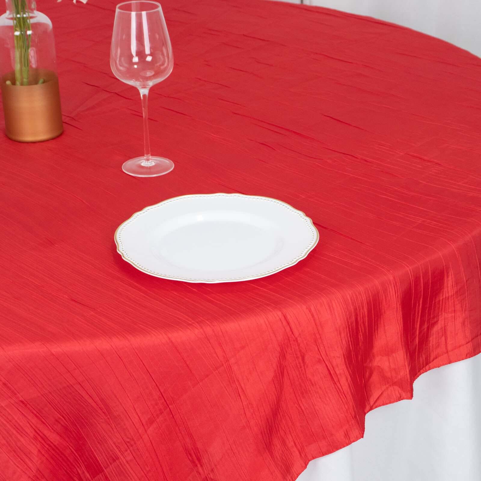 Taffeta 72"x72" Table Overlay Square Tablecloth Red - Accordion Crinkle Table Cover