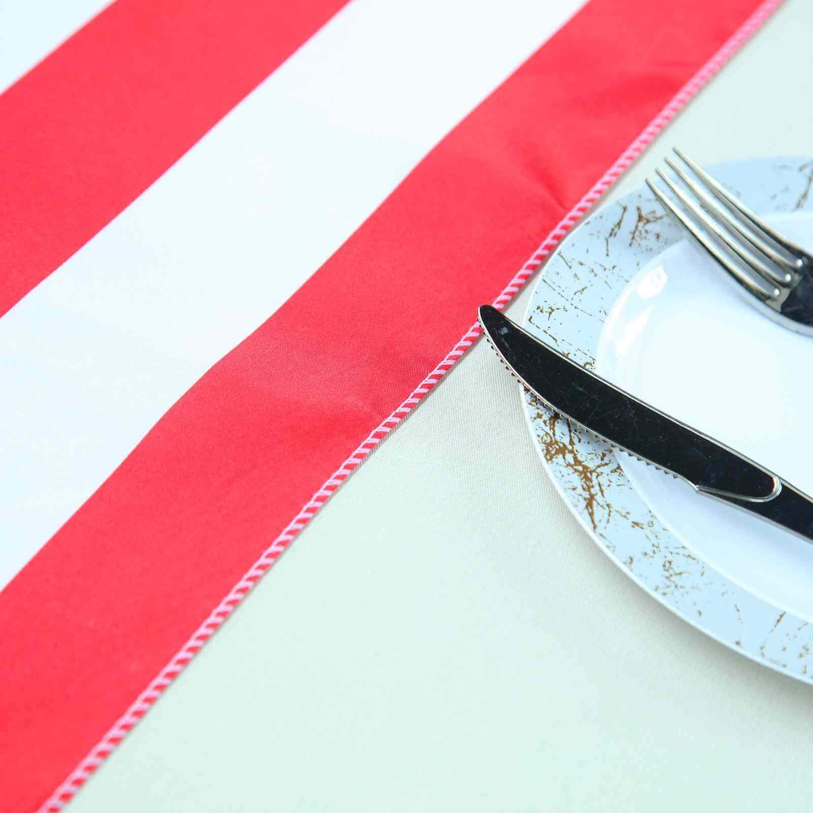 Satin 12"x108" Table Runner Red/White Stripe - Classic Striped Design