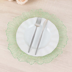6-Pack Acrylic Plastic Round Charger Plates 13" in Transparent Green with Reef Design, Dinner Charger Tableware