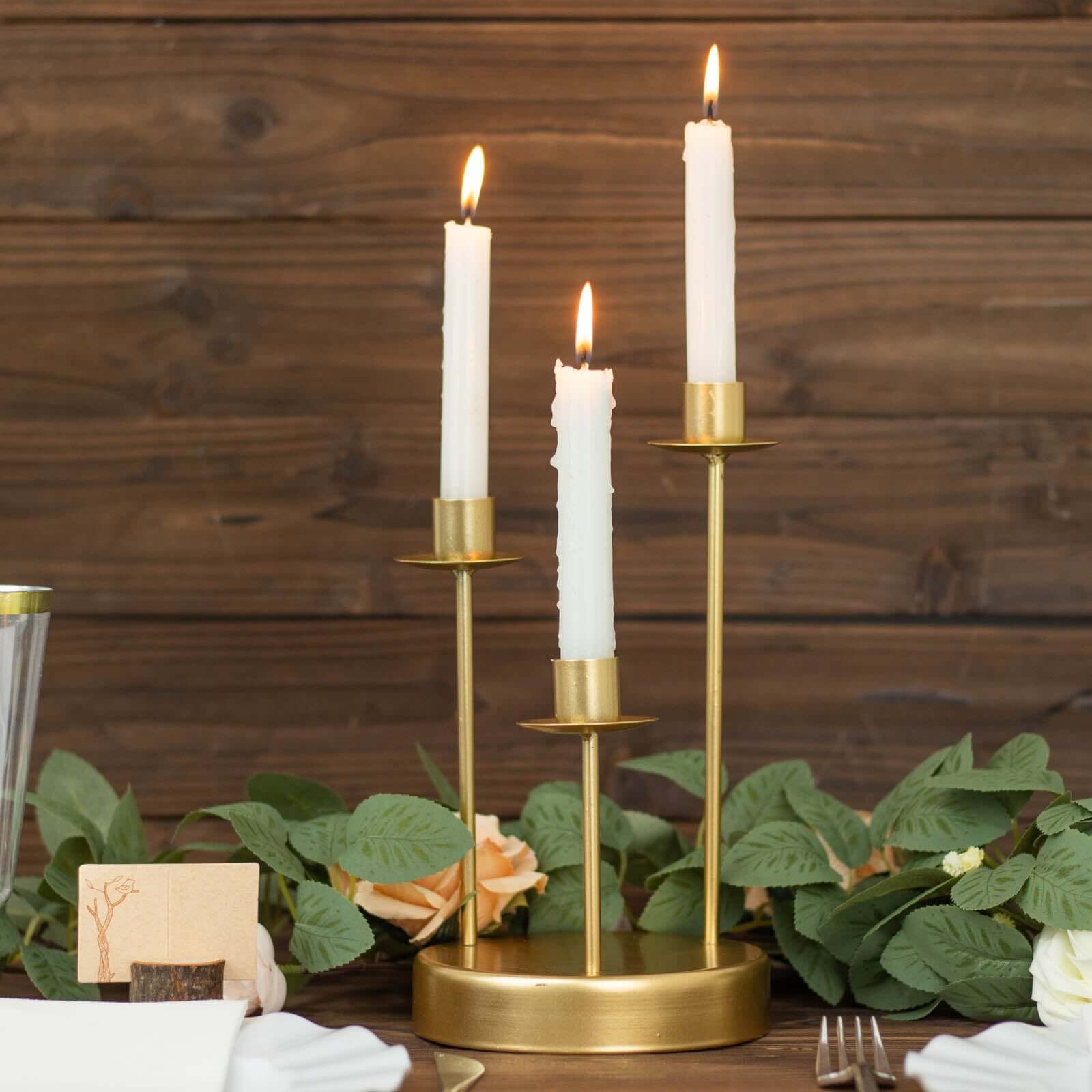 Vintage Candelabra 3-Arm Taper Candle Holder Gold Metal Wedding Table Centerpiece - Stylish Tabletop Accent 10"