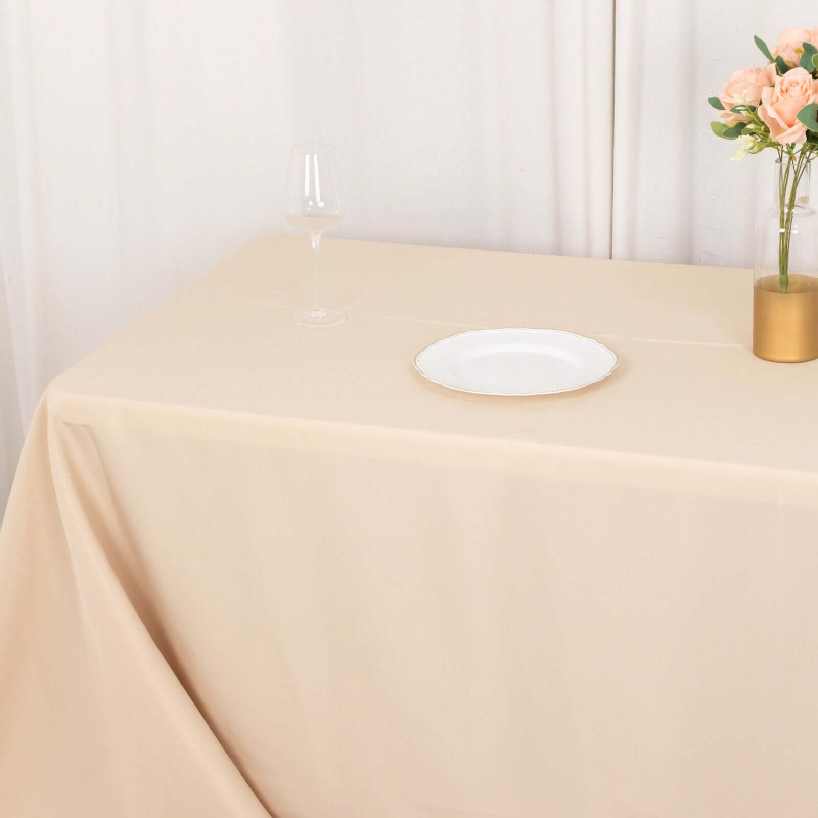 Premium Polyester 90"x132" Rectangle Tablecloth Beige - Seamless 220GSM Stain-Resistant Table Cover