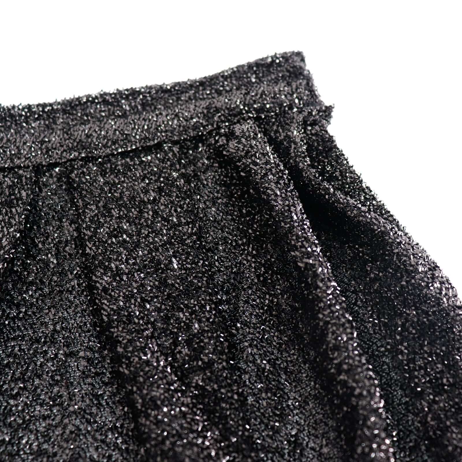 Spandex 17ft Table Skirt Black Pleated Metallic Shimmer Tinsel with Top Velcro Strip Table Cover