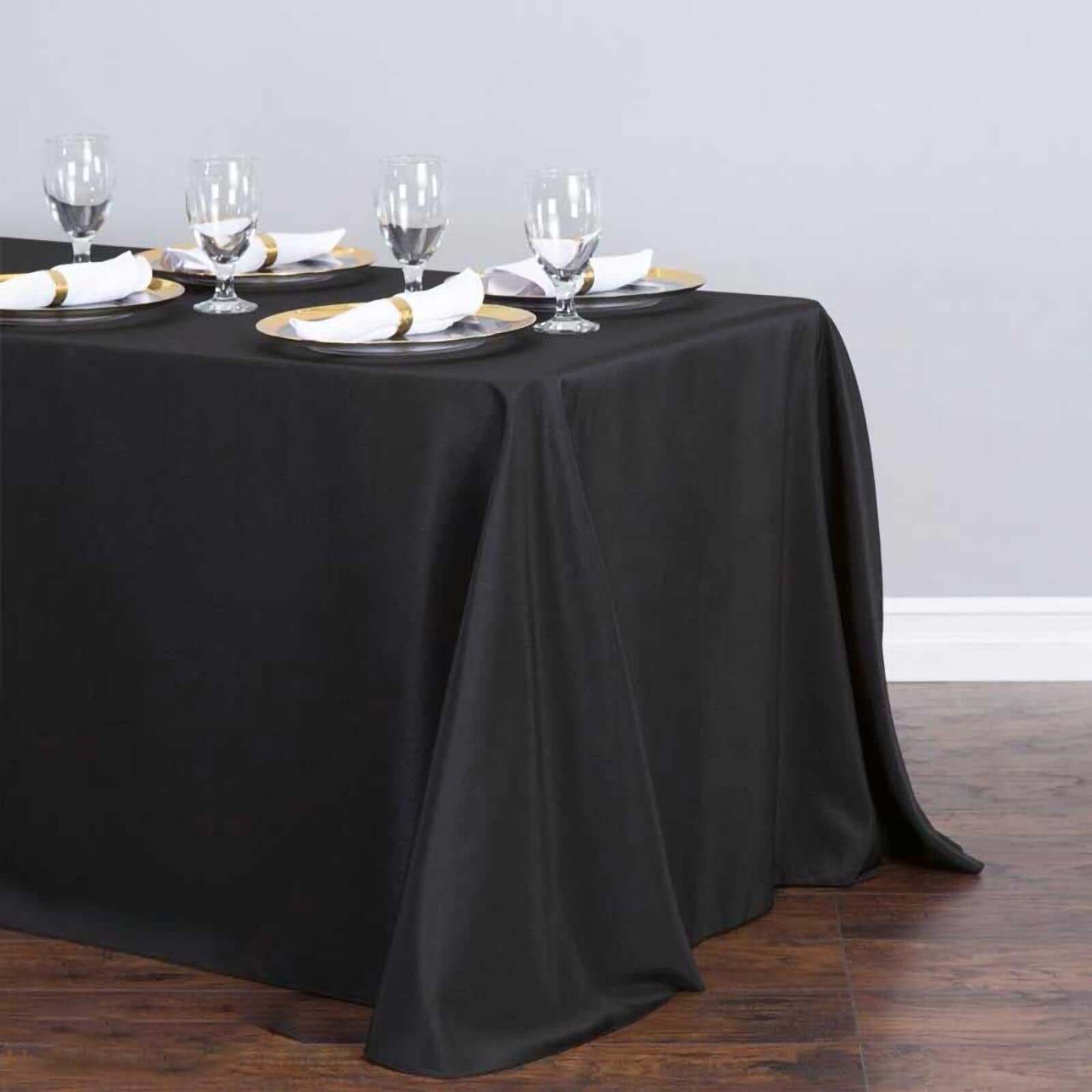Premium Polyester 90"x132" Rectangle Tablecloth Black - Seamless 220GSM Stain-Resistant Design for Luxurious Events