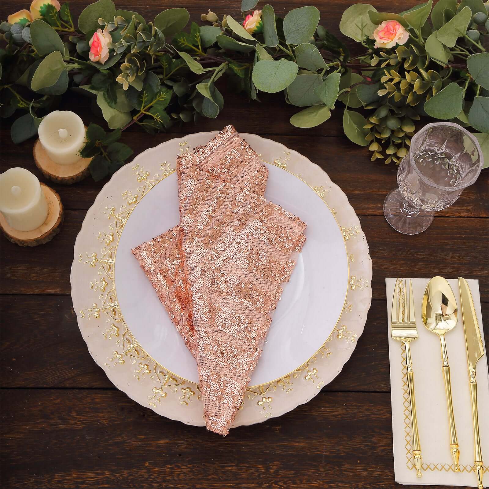 Sequin Napkins 20"x20" Blush - Diamond Pattern Reusable Napkin