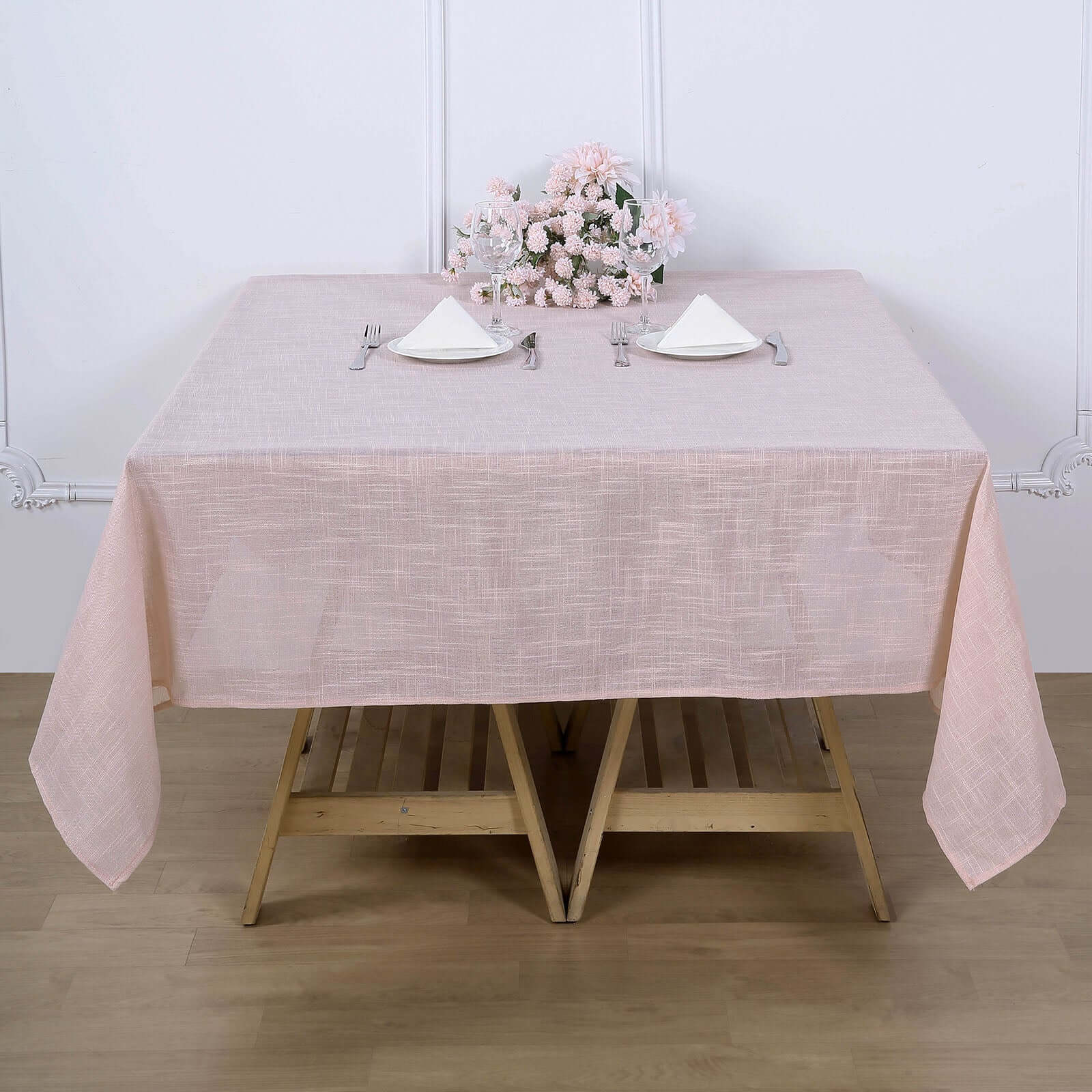 Linen 72"x72" Table Overlay Square Tablecloth Blush - Slubby Textured Wrinkle-Resistant Design for Stylish Occasions