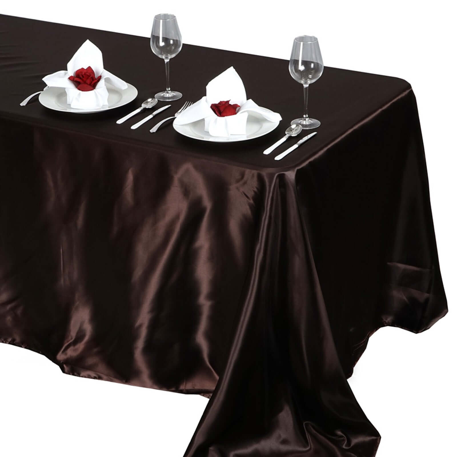Satin Rectangular 90"x132" Tablecloth Chocolate Satin - Seamless Table Cover