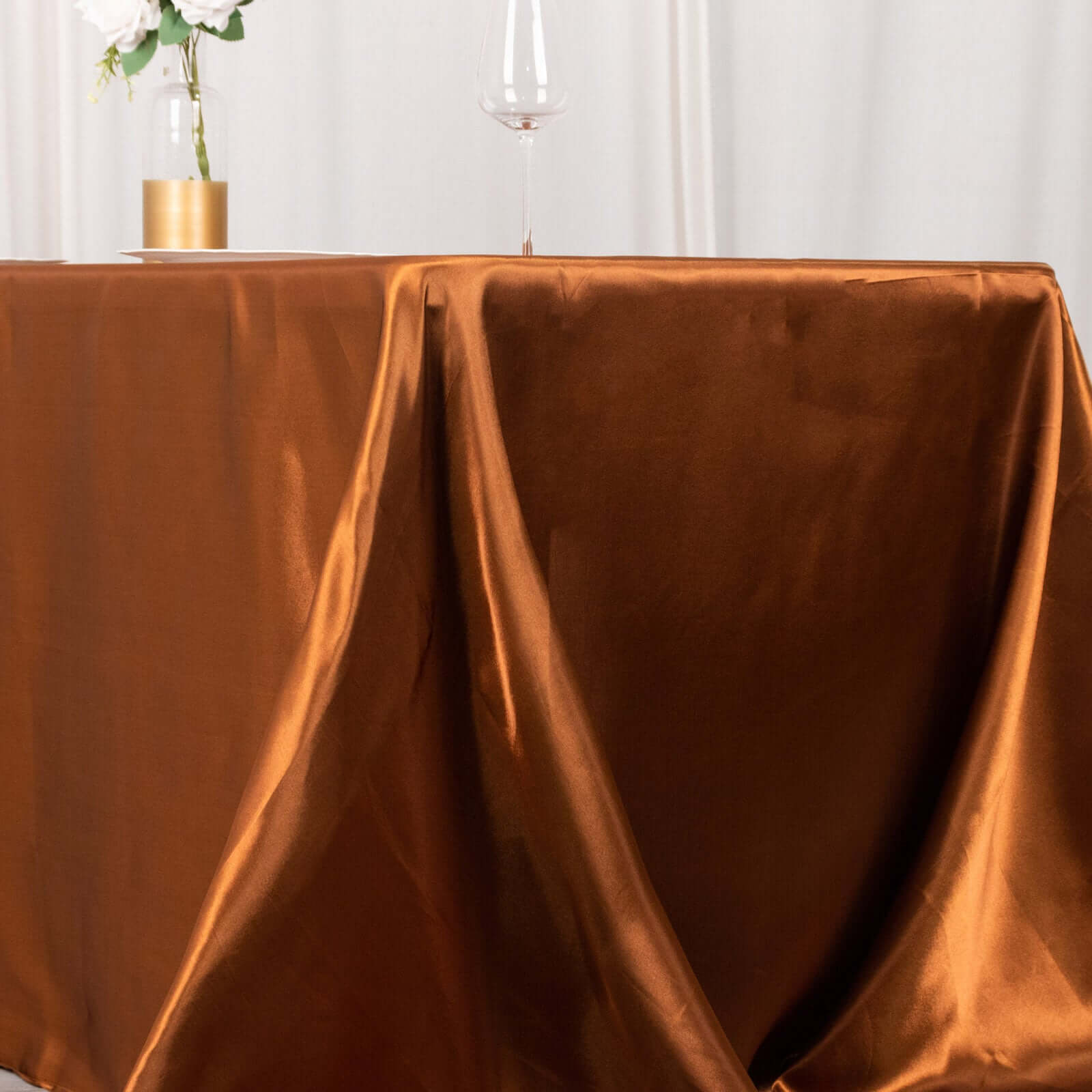 Satin Rectangular 90"x132" Tablecloth Cinnamon Brown Satin - Seamless Table Cover