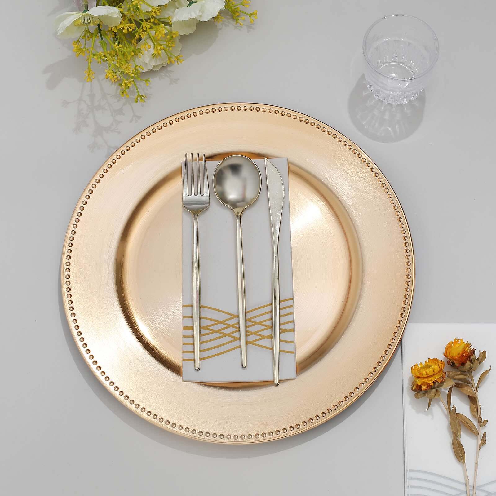 6-Pack Acrylic Round Charger Plates 13" in Gold with Beaded Rim, Dinner Charger Event Tabletop Decor