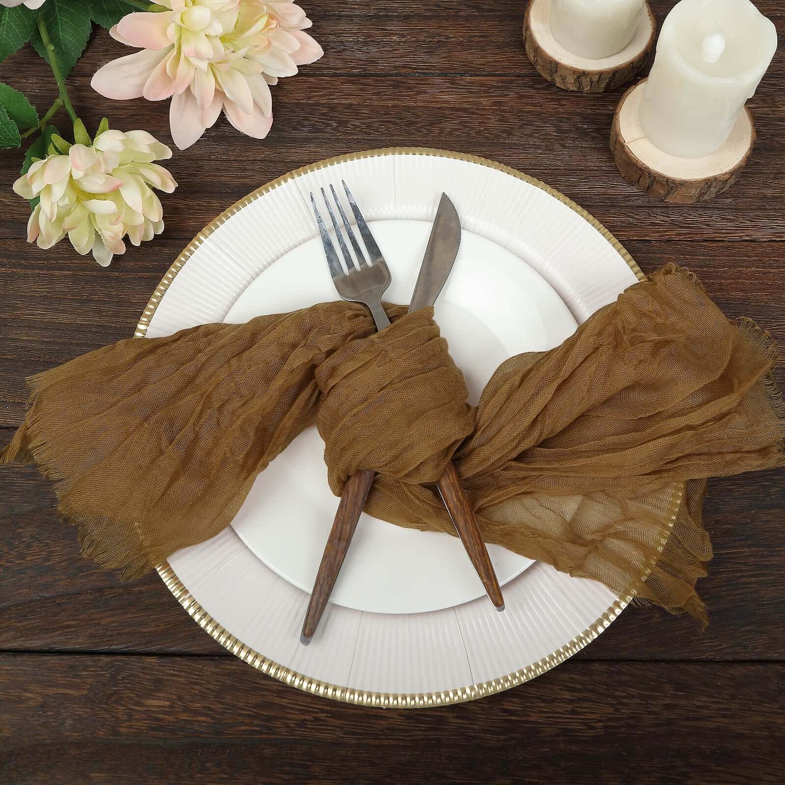 5 Pack Gauze Cheesecloth 24"x19" Napkins Taupe Reusable Dinner Napkins