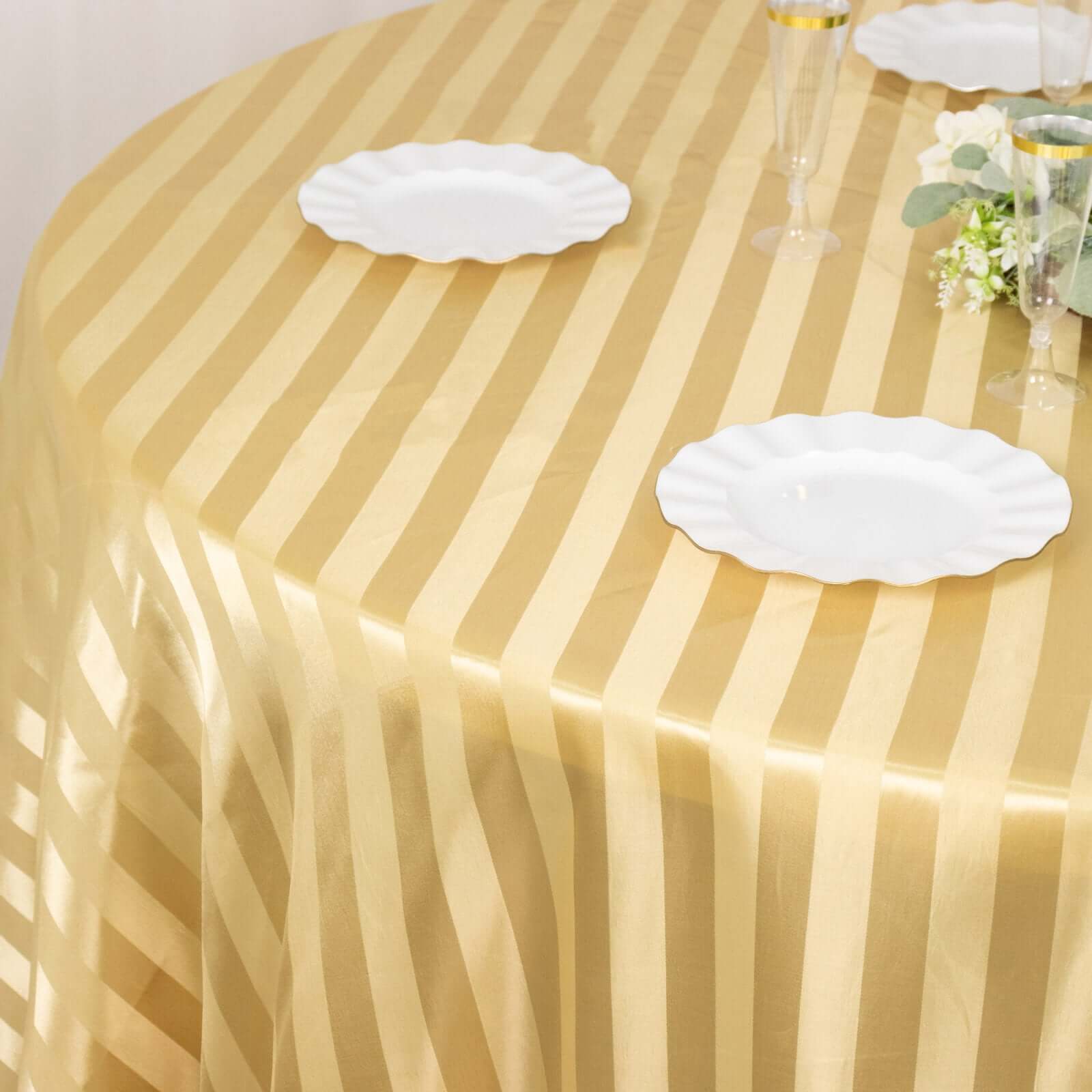 Satin Striped 120" Round Tablecloth Champagne Satin Stripe - Silky Smooth Seamless Table Cover